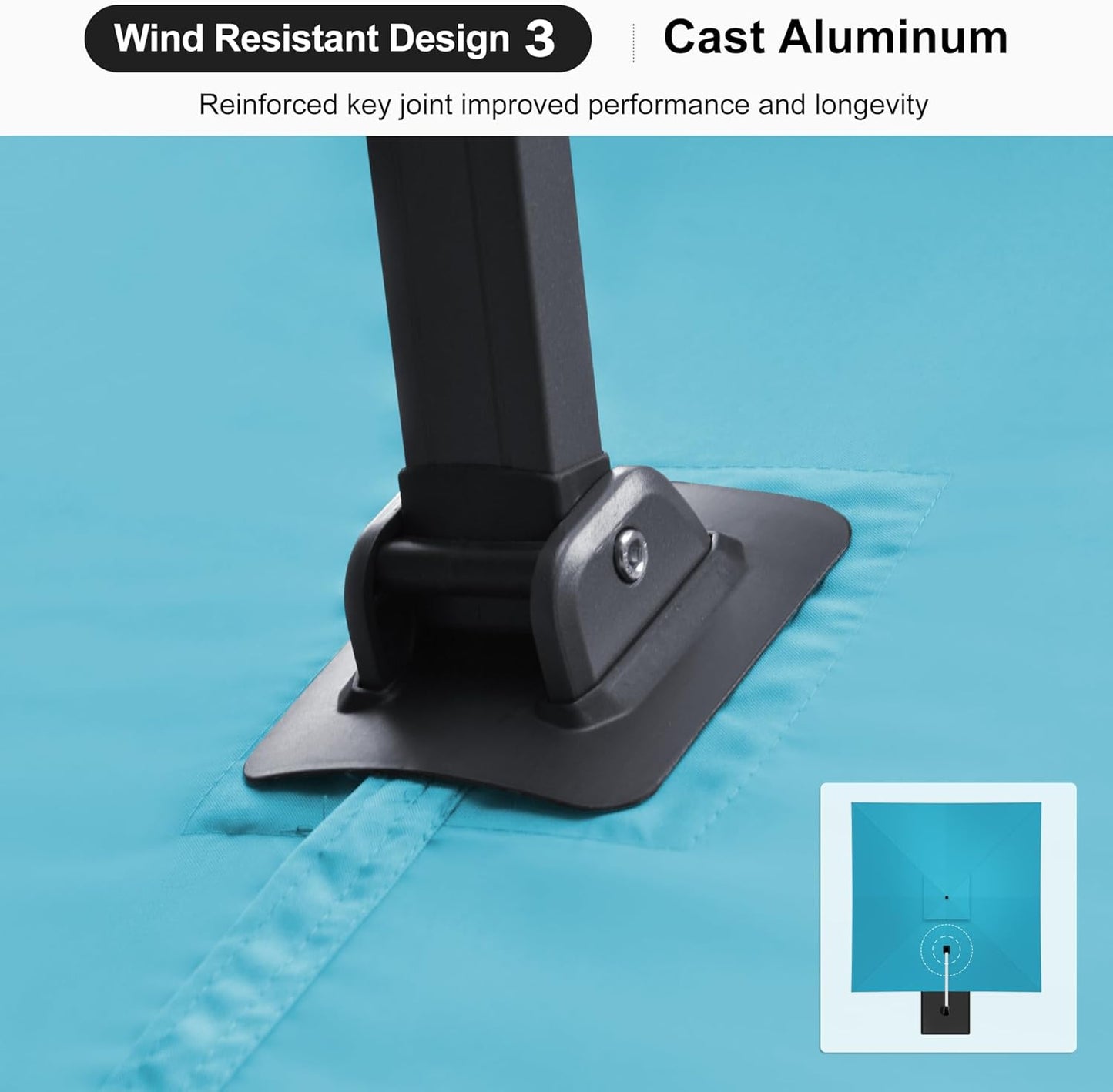 PURPLE LEAF 11FT Cantilever Outdoor Umbrellas Large Patio Umbrella Hanging Double Top Square Offset Umbrella with 360°Rotation Tilting Umbrella Outdoor Patio, Turquoise Blue