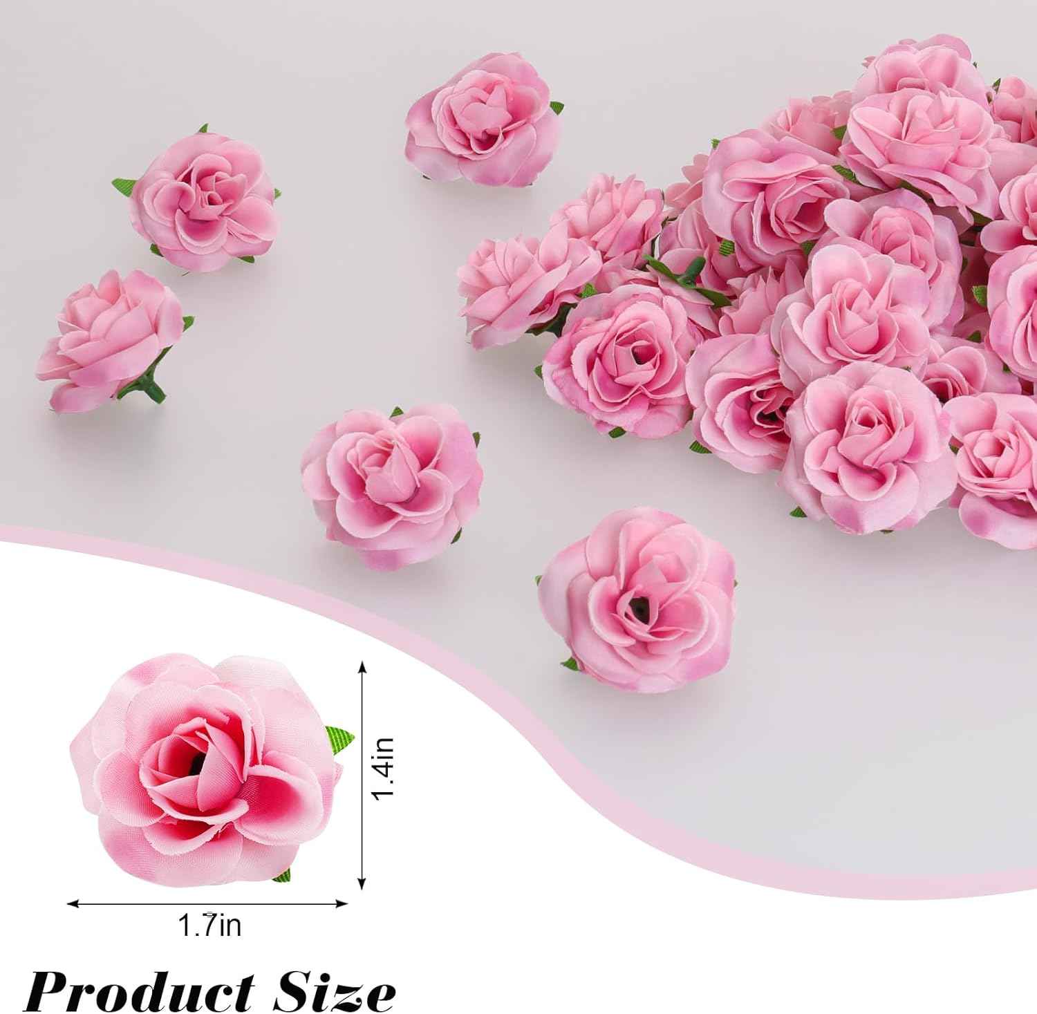 50 Pcs Pink Roses Artificial Flowers 1.7 Inch Mini Rose Flower Head Silk Fake Rose Flowers for Decoration DIY Craft Halloween Home Decor (Pink)
