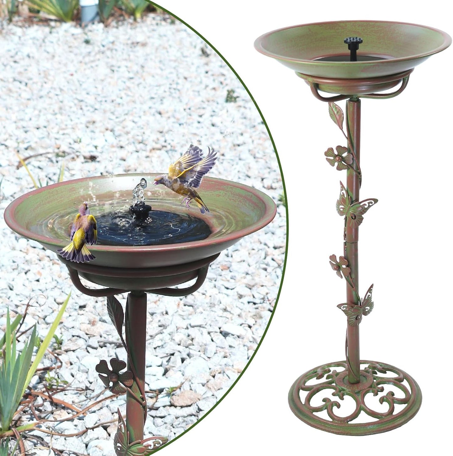 28.5" H Solar Bird Bath for Outside,Solar Fountain and Cast Iron Bird Bath,Metal Bird Baths Bubbler,Birdbaths for Outdoors,for Garden Outdoor Decoration