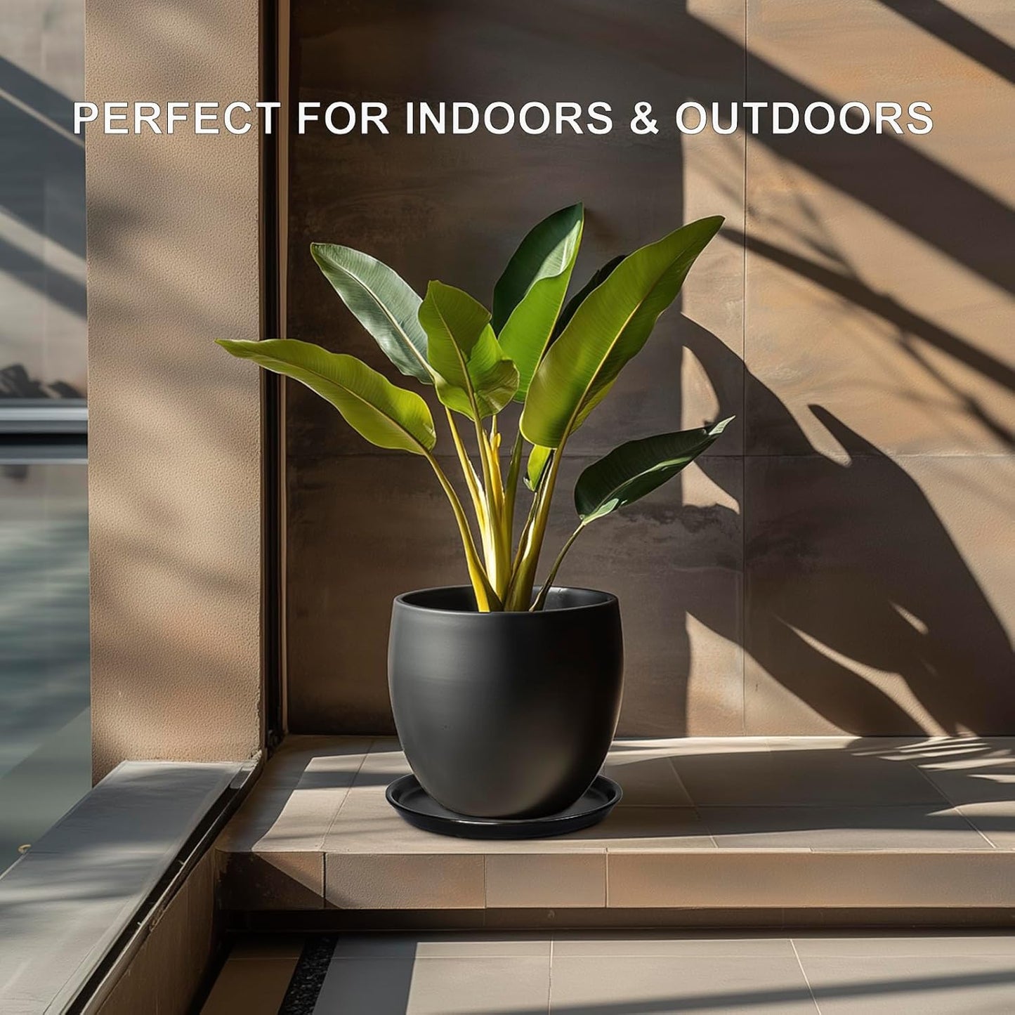 Flower Pot Saucer 12 Inch - Ceramic Plant Saucer for Outdoors Plant Drip Tray for Pots Indoor No Holes Large Plant Dishes to Catch Water Decorative Plant Drainage Tray Black
