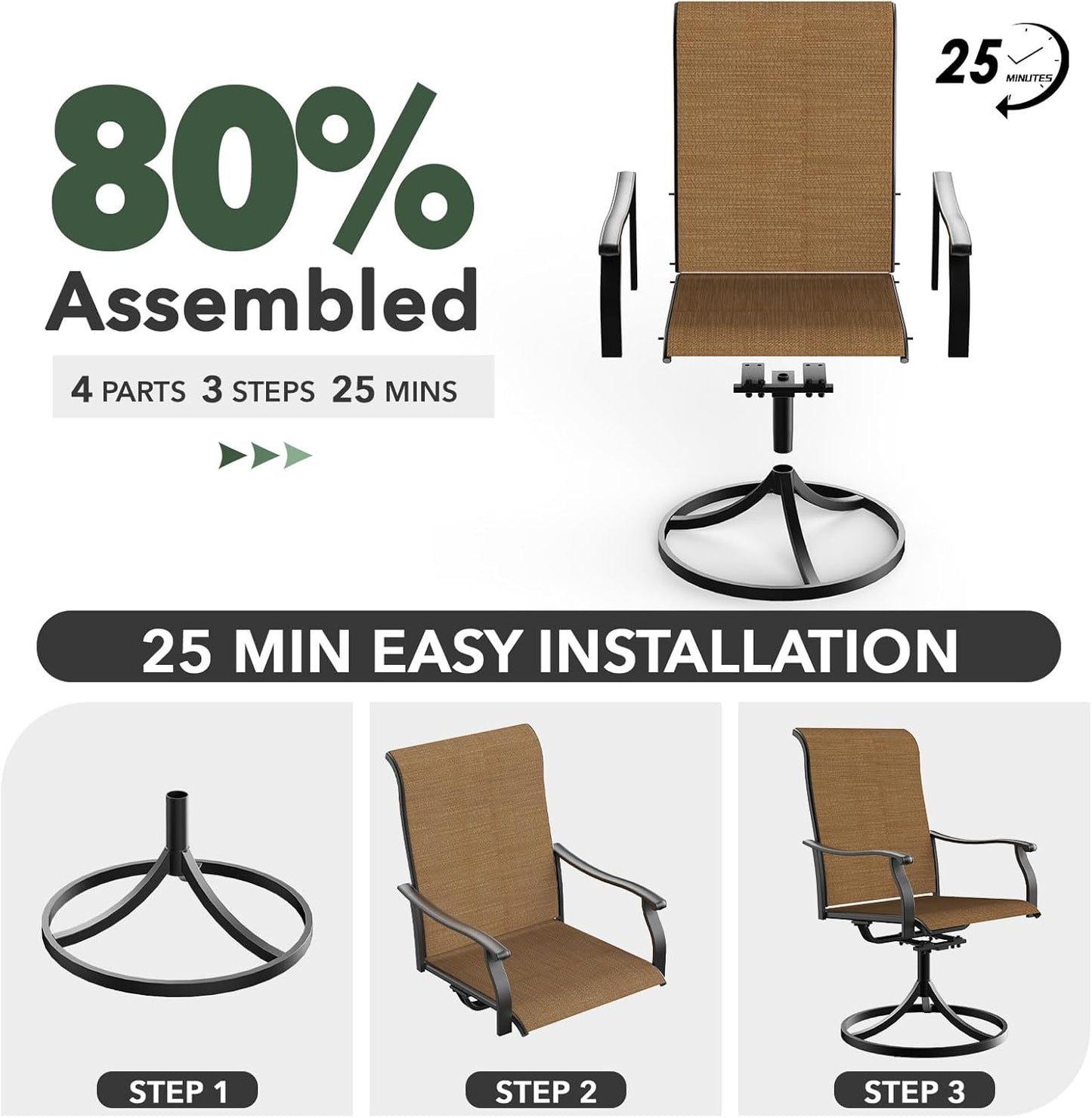 Anmutig 5 Piece Outdoor Dining Set, 4 Swivel Patio Chairs and 48" Round Dining Table with Umbrella Hole, Patio Furniture Set for Lawn Backyard Balcony - Brown Style1
