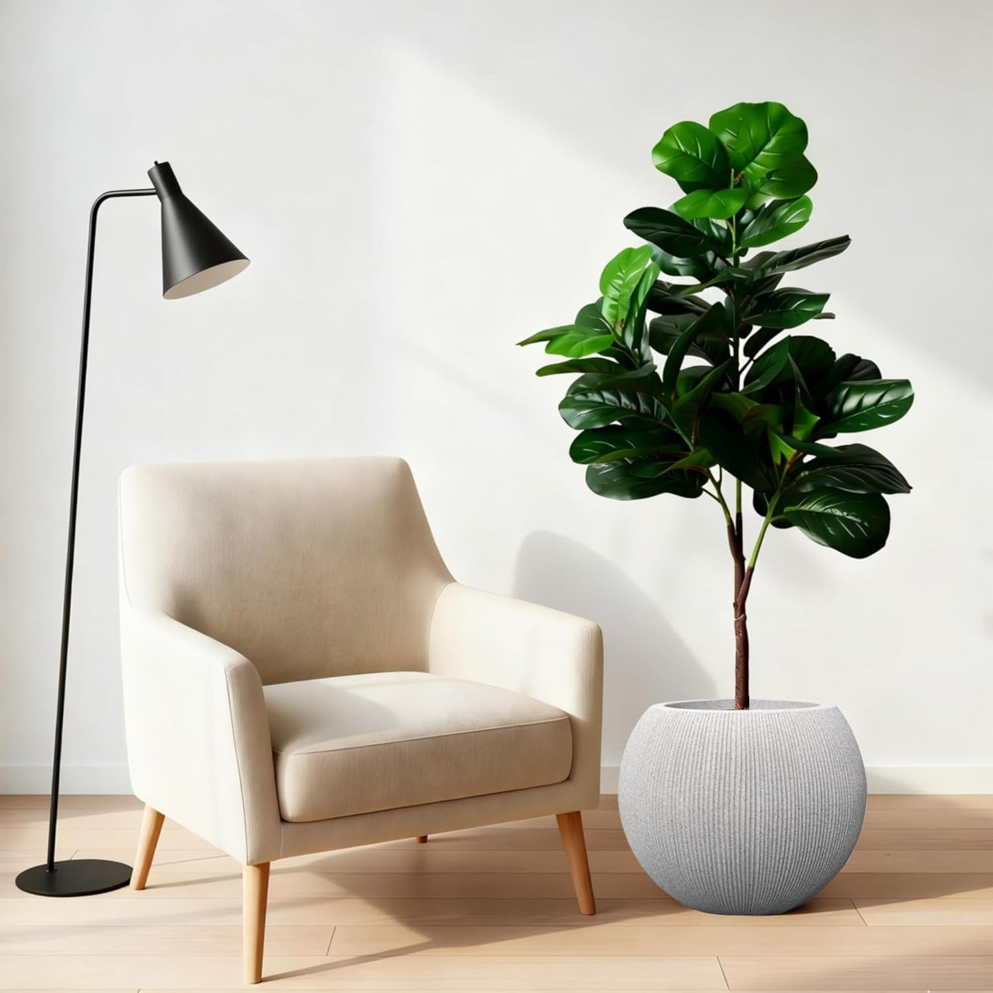 14.5"Dia Large Gray Round Plastic Planter with Drainage Hole & Plug, Textured Lightweight Plant Pot, Shatterproof & UV Resistant for Indoor Outdoor Patio, Modern Decor (11.8"H x 8.9" Opening)