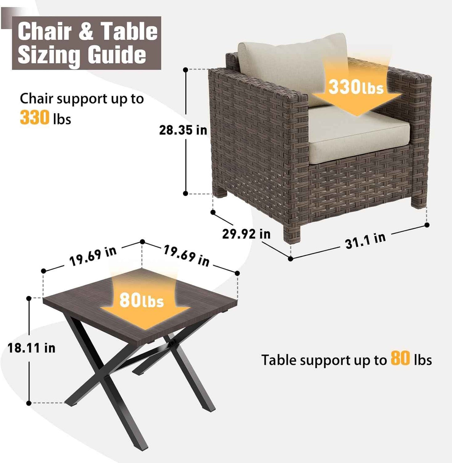 EAGLE PEAK Harbor Haven 3 Piece Wicker Patio Bistro Set, Outdoor Chairs & Side Table, Weather Resistant Furniture Set for Balcony, Deck, Garden, Brown/Beige