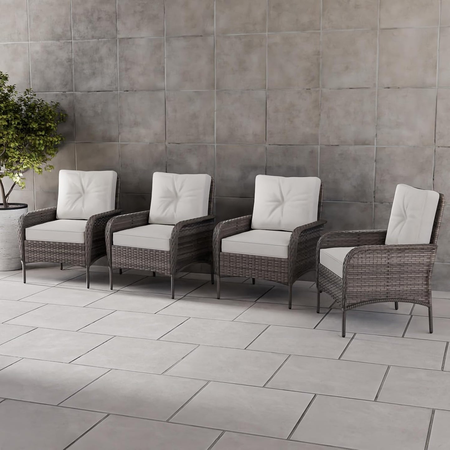 EAGLE PEAK Rustic Veranda Outdoor Patio Chairs, Wicker Furniture Set, Wicker Porch Chairs, Set of 4, Gray/Beige