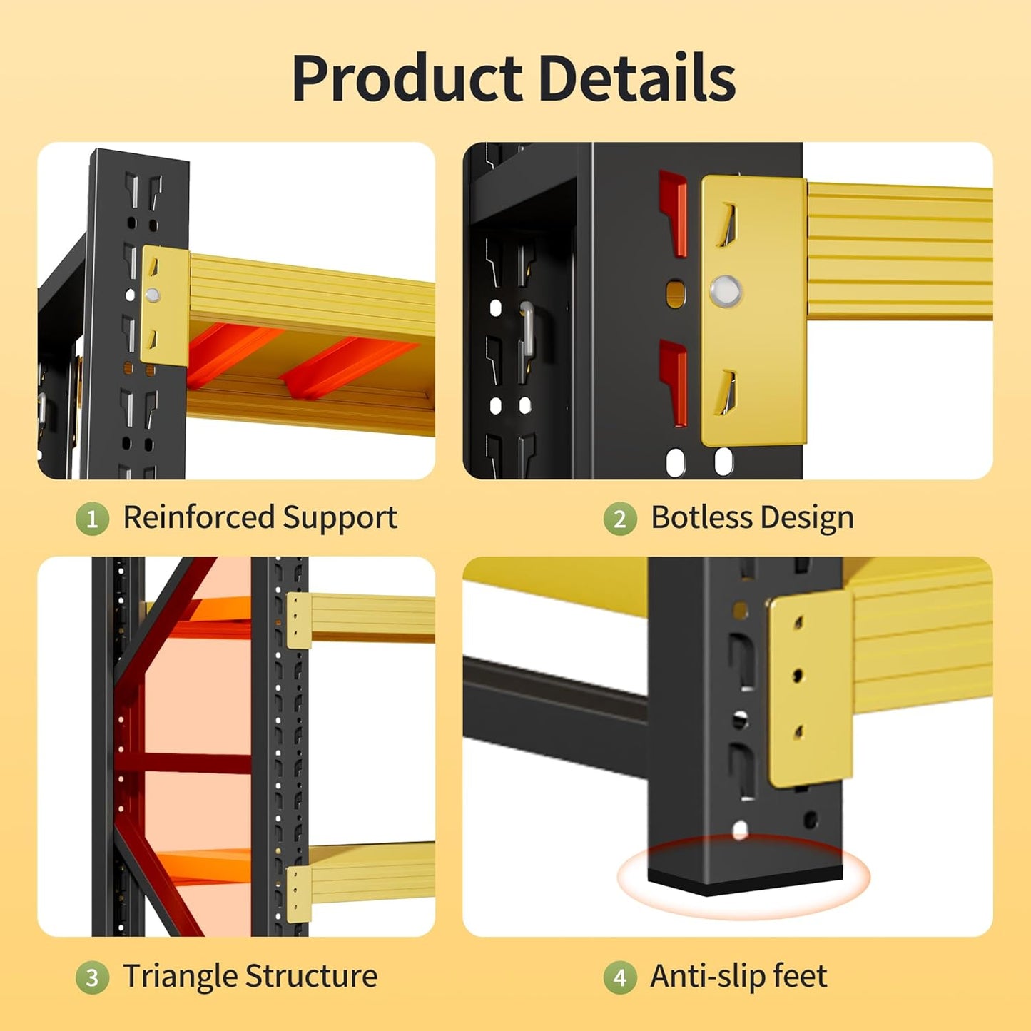 Garage Shelving Unit, 4 Tier Heavy Duty Racks, Easy Assembly, Metal Racks with Adjustable Shelves, 3000 LBS Load Capacity,for Warehouse,Basement (Black&Yellow, 19.7" D x 41.3" W x 78.7" H)