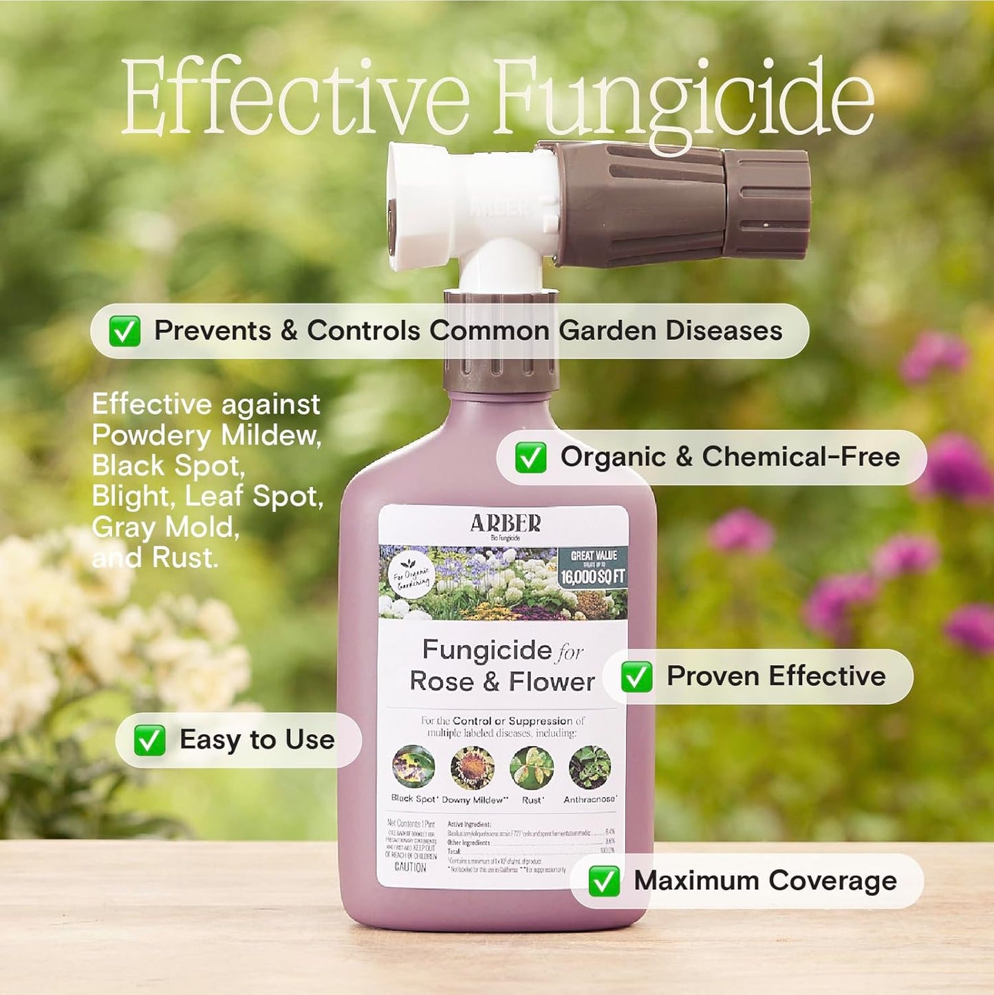 Organic Fungicide for Rose & Flower | 16oz Ready-to-Spray | Controls Powdery Mildew, Black Spot, and Blight | Safe for Organic Gardening