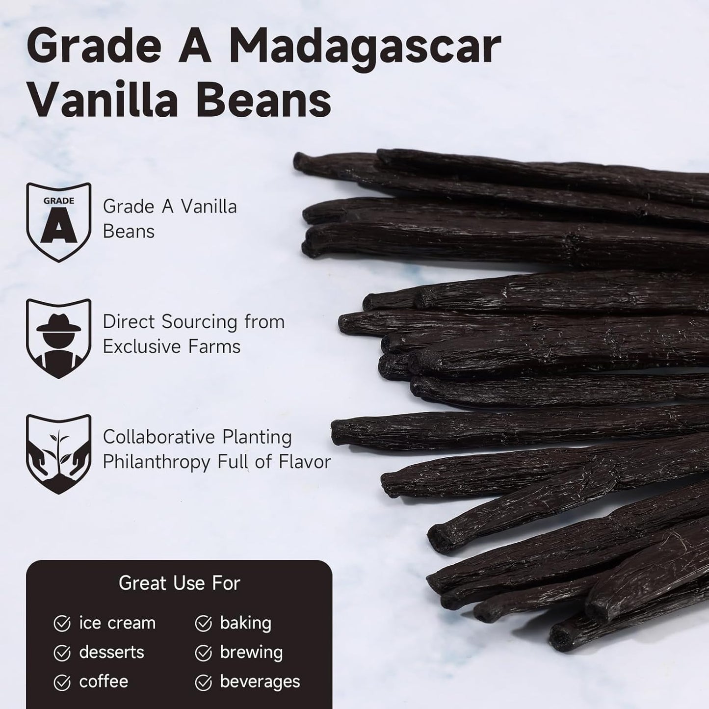 SPICEEL Madagascar Vanilla Beans Whole Grade A Vanilla Pods for Making Extract, Whole 5" - 7" Vanilla Beans for Baking, 6 Counts
