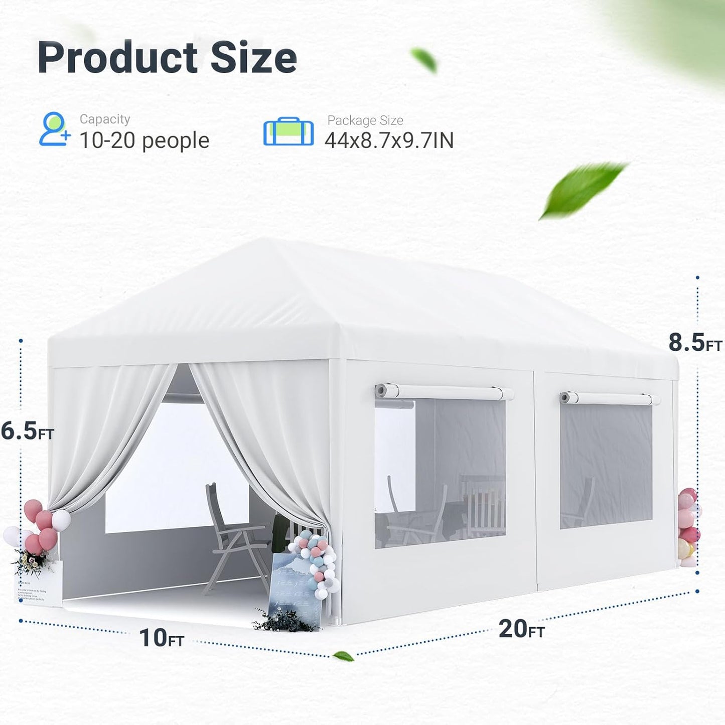 Quictent 10x20 Party Tent Gazebo Wedding Canopy Tent for Parties BBQ Shelter Pavilion with Removable Mesh Sidewalls & Elegant Church