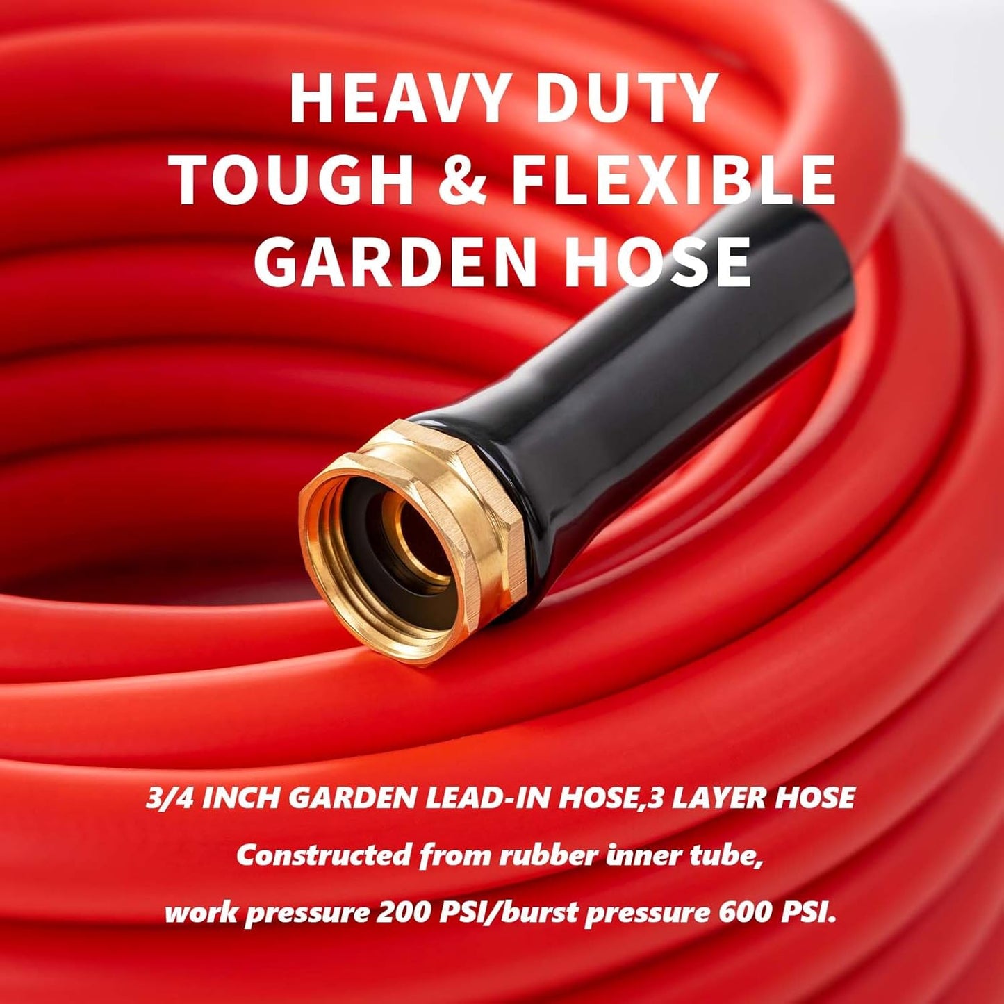 Garden Hose 100ft x 3/4” Hot Water Hose, Heavy Duty -50°F to 190°F,Burst 600Psi Flexible Upgraded Rubber Hoses,3/4” Solid Fittings for All-weather Outdoor Lawn & Garden