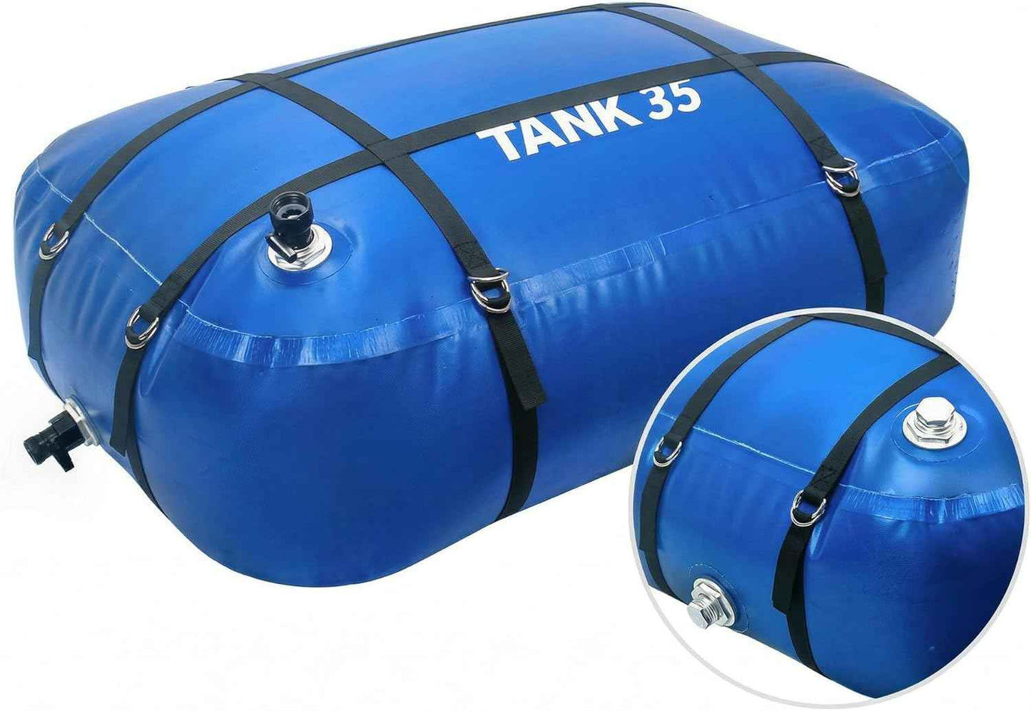TPU Water Storage Bladder, 35 Gallon Portable RV Fresh Water Tank, Food Grade BPA Free Collapsible Flexible Container for Drinking, Camping, Irrigation & Emergency-Hurricane, Drought, Fire (3/4” GHT)