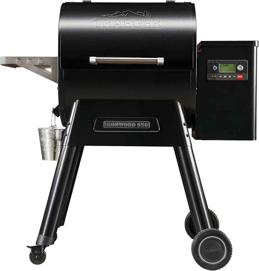 Traeger Grills Ironwood 650 Electric Wood Pellet Grill and Smoker, Black, 650 Square Inches Cook Area, 500 Degree Max Temperature, Meat Probe, 6 in 1 BBQ Grill with WiFi and app connectivity