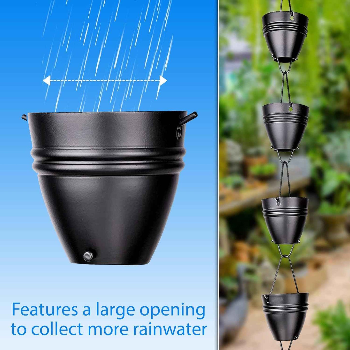 RainChains Pacific Twin Stripe Rain Chain 8.5ft Black Aluminum Rain Chains for Outside Decorative Gutter Chain Downspout.