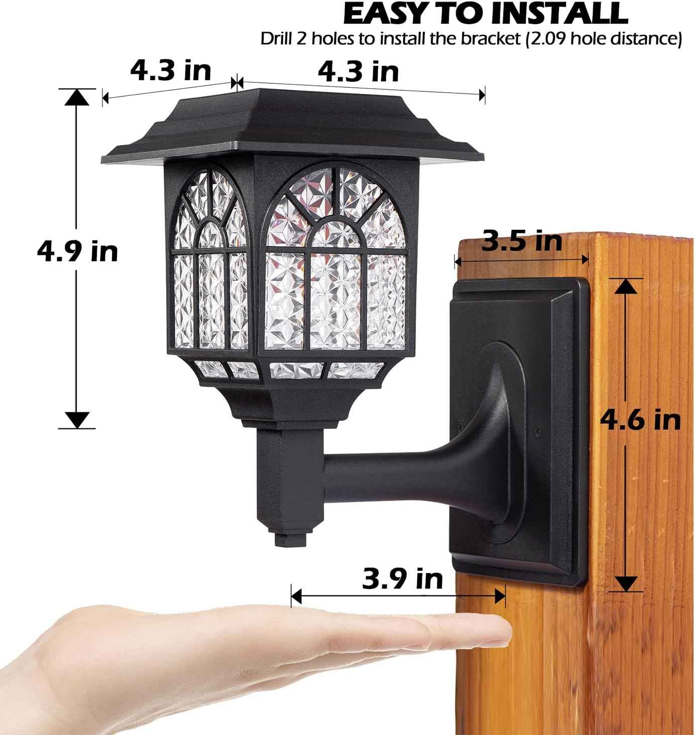 LeiDrail Solar Fence Lights, 4 Pack Solar Lights Outdoor Waterproof Lantern Warm White LED Wall Deck Post Landscape Lighting for Garden Yard Patio Front Door
