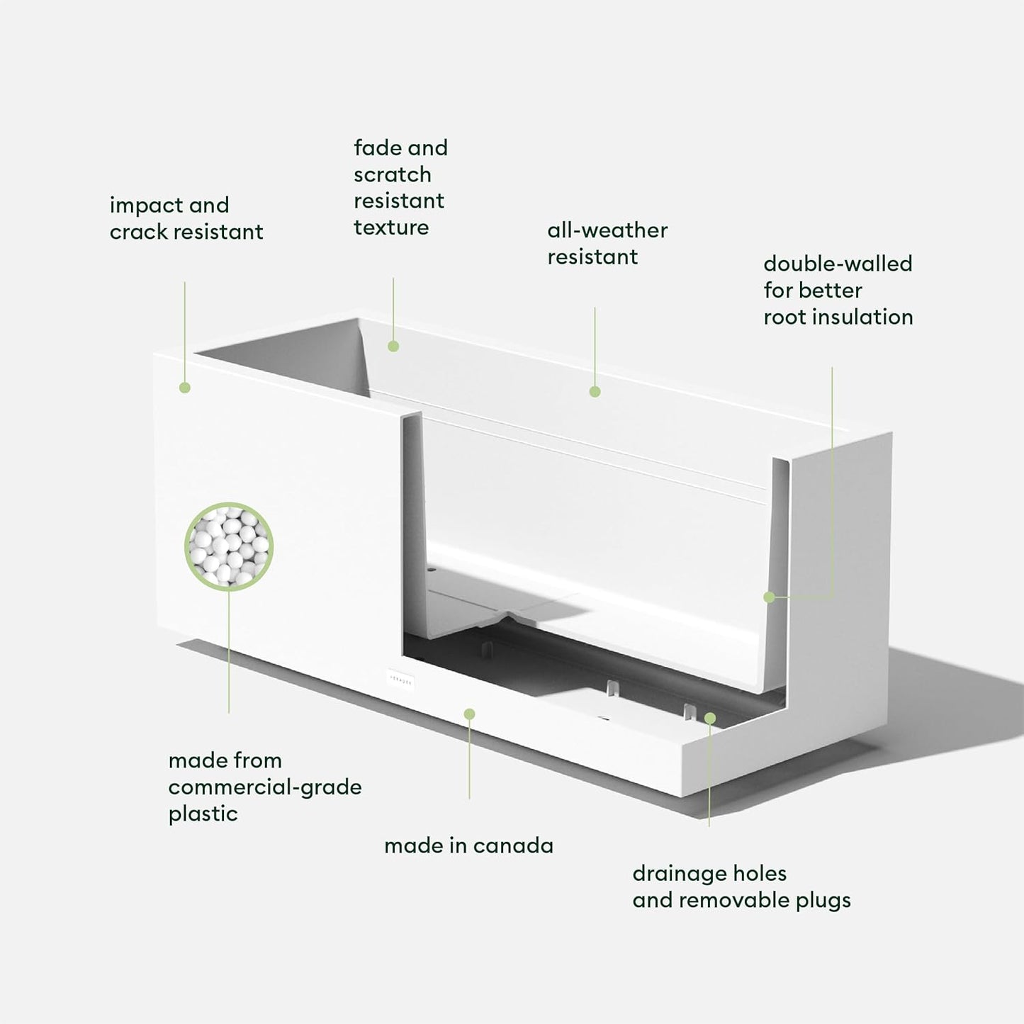 Veradek Block Series Long Box Planter - Large Rectangular Planter for Indoor or Outdoor Patio/Porch | Durable All-Weather Use with Drainage Holes | Modern Décor for Tall Plants, Flowers or Shrubs