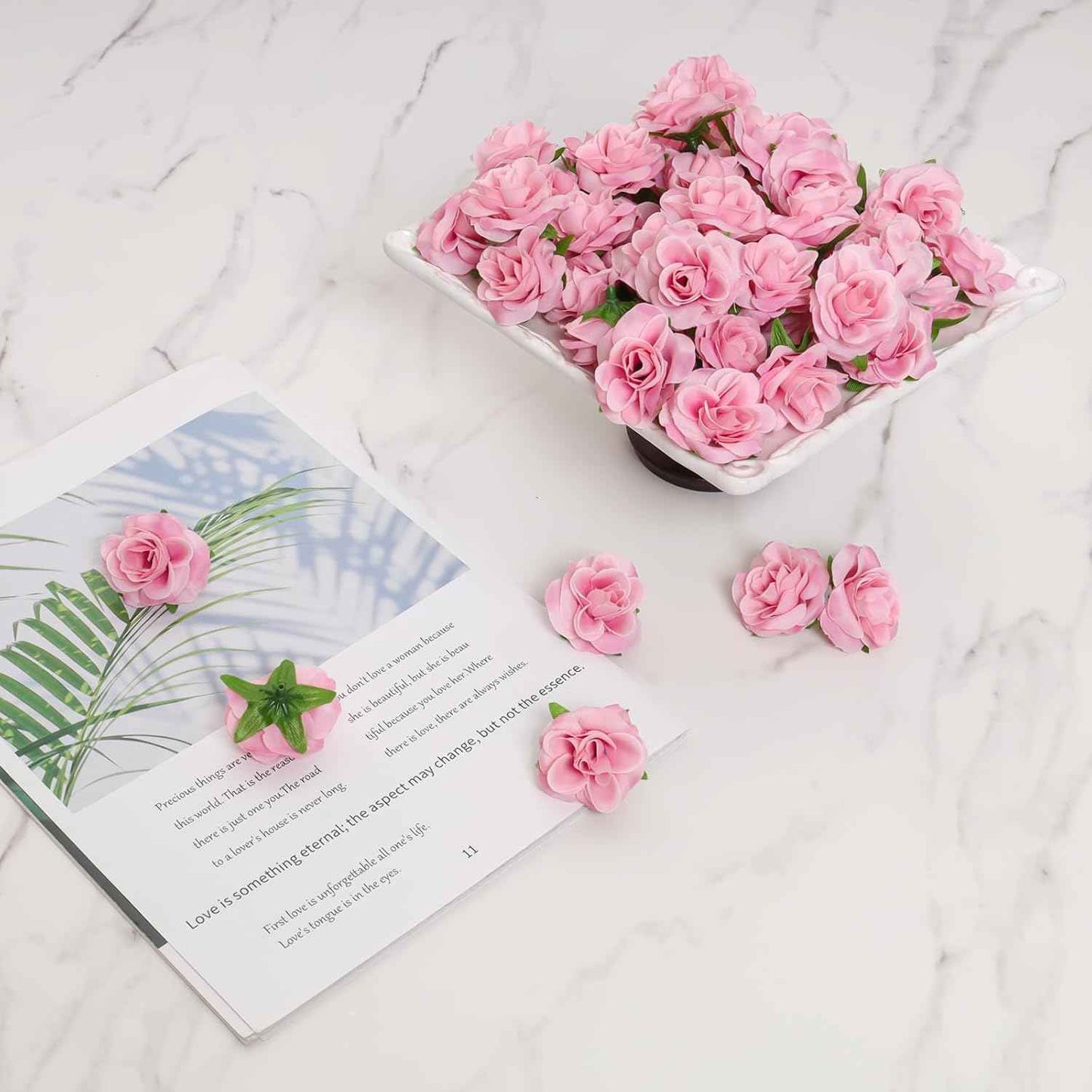 50 Pcs Pink Roses Artificial Flowers 1.7 Inch Mini Rose Flower Head Silk Fake Rose Flowers for Decoration DIY Craft Halloween Home Decor (Pink)