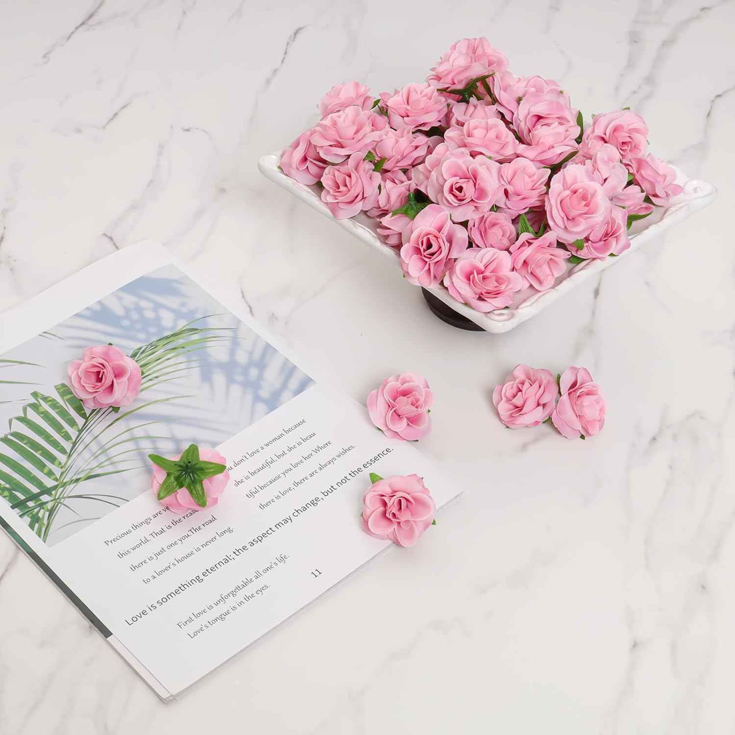 50 Pcs Pink Roses Artificial Flowers 1.7 Inch Mini Rose Flower Head Silk Fake Rose Flowers for Decoration DIY Craft Halloween Home Decor (Pink)