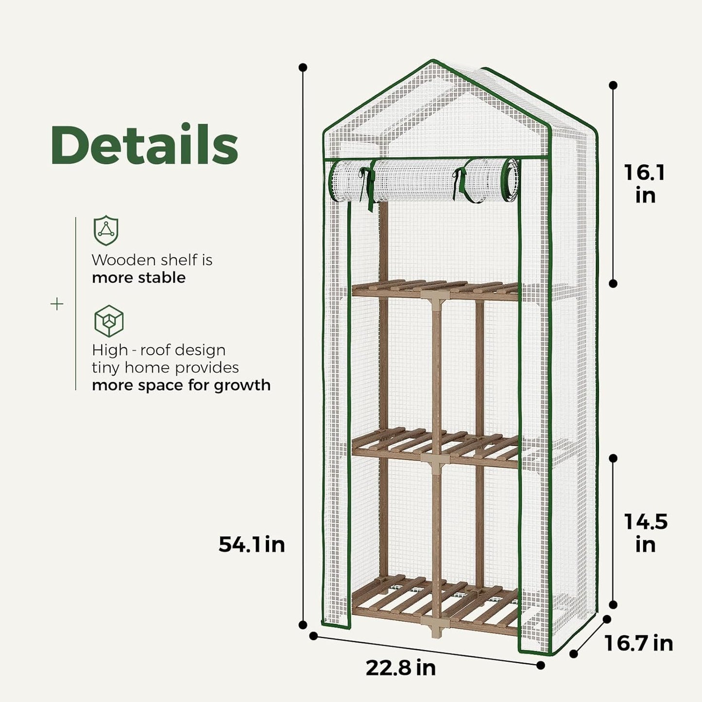 Bamworld 23 x 17 x 54-Inch Mini Greenhouses for Outdoors Portable Green House with PE Cover Sturdy Eucalyptus Wood Frame Small Greenhouse for Winter Plant Frost Protection Plant Garden Hot House