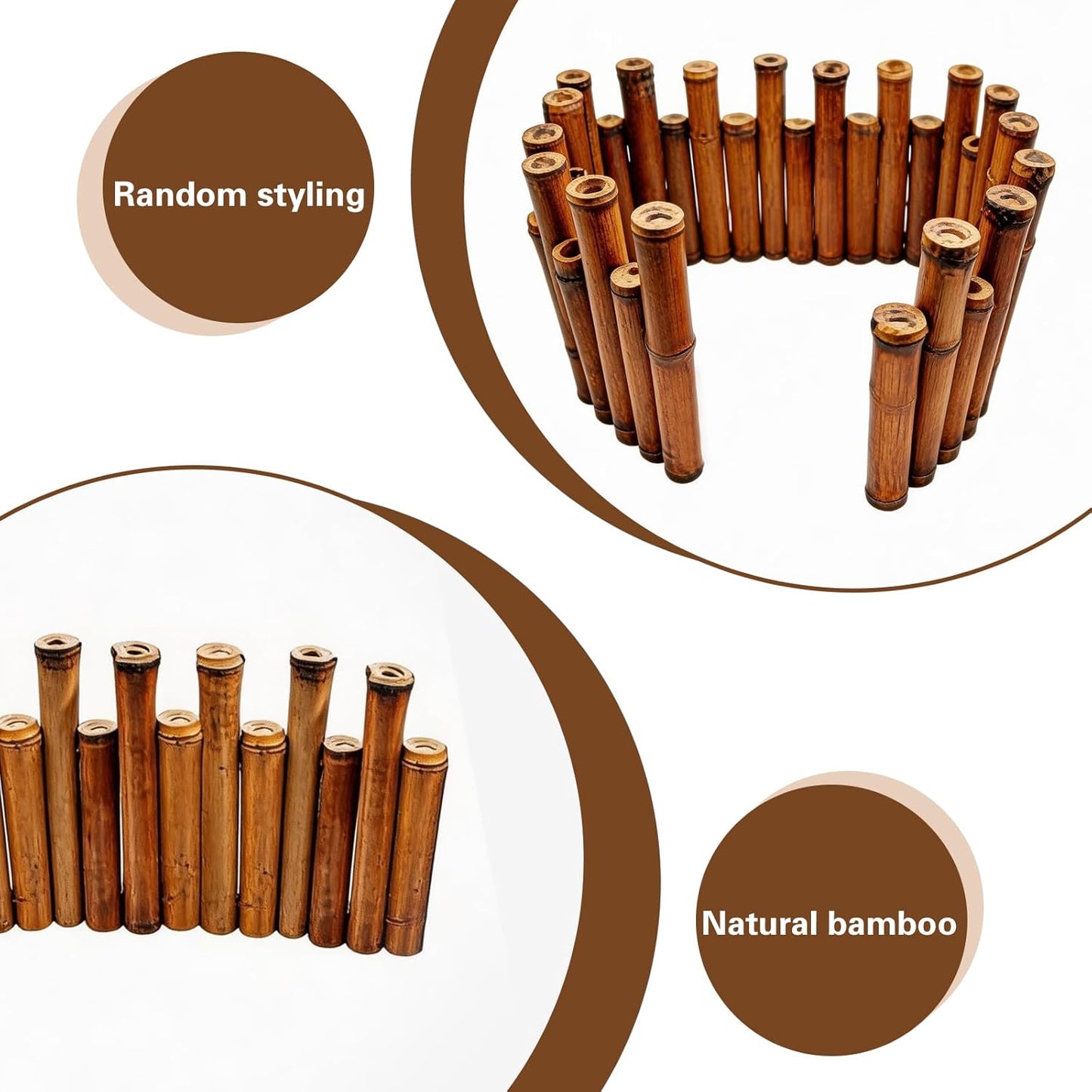 Bamboo Short Fence with Ground Spikes, Outdoor Landscape Edging Flexible Decorative Border, Garden Lawn Edging Low Fence, for Yards Gardens Patios Lawns, 39.37'' L x 5.9''/7.87'' H (Brown)