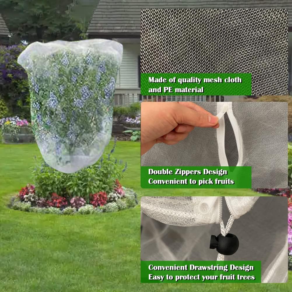 Fruit Tree Netting Covers with Zipper to Protect from Squirrels and Birds Large Netting for Fruit Trees Net Protection, Black, 71" x 75", 1 Pack