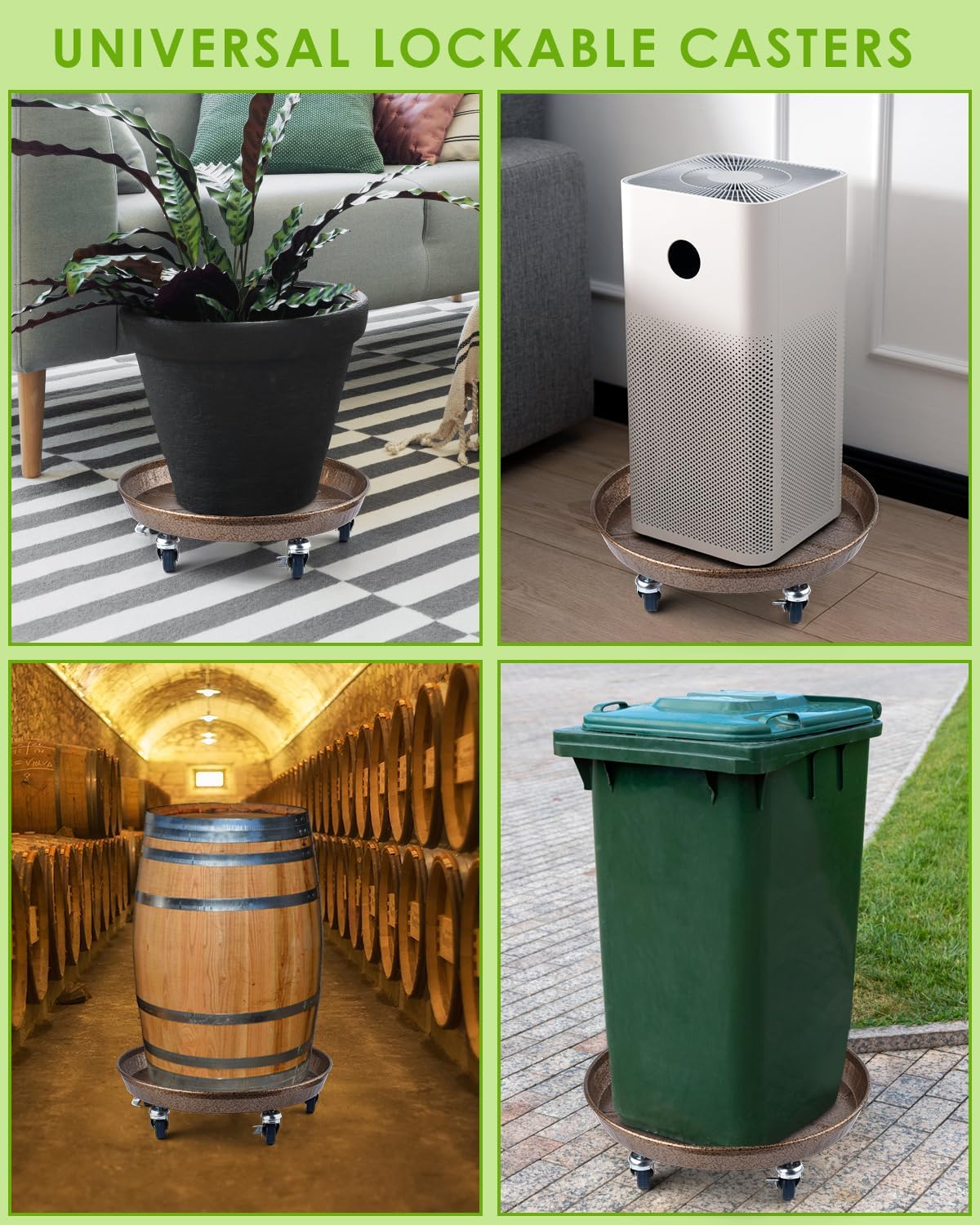 PACETAP 2Pack 11.8'' Large Plant Stand with Lockable Wheels, Heavy-Duty Plant Caddy with Casters for Indoor and Outdoor, Round Rolling Garden Pot Mover to Carry Potted Flower Pot