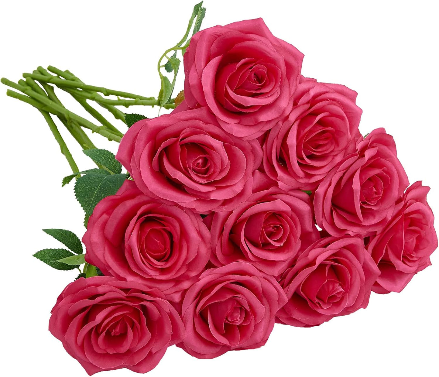 Artificial Rose 10pcs Open Flower Bouquet Faux Rose Stems for Wedding Arrangement, Bridal Bouquet, Centerpiece, Fake Faux Silk Flowers (Hot Pink)