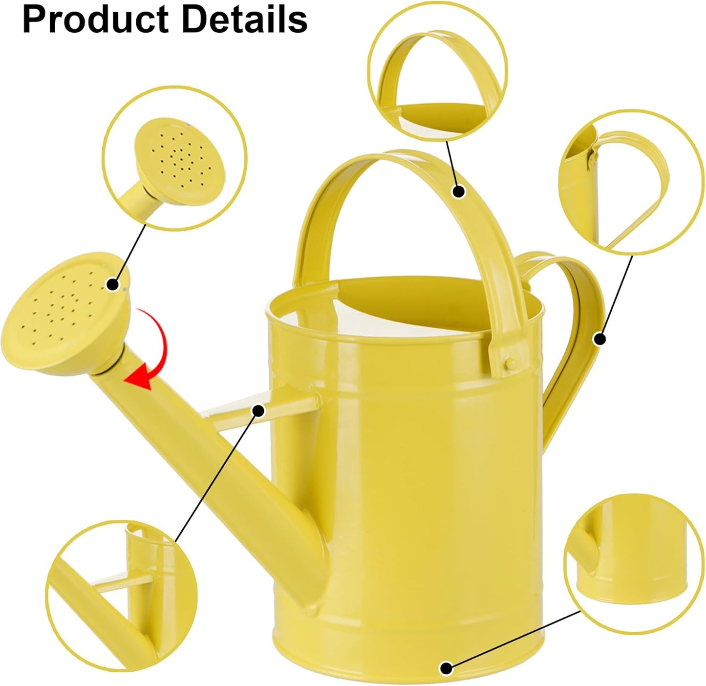 DUSVALLY Vintage Yellow Metal Watering Can for Indoor & Outdoor Plants, 55oz Decorative Garden Watering Can with Removable Sprinkler Spout, Farmhouse Plant Waterer