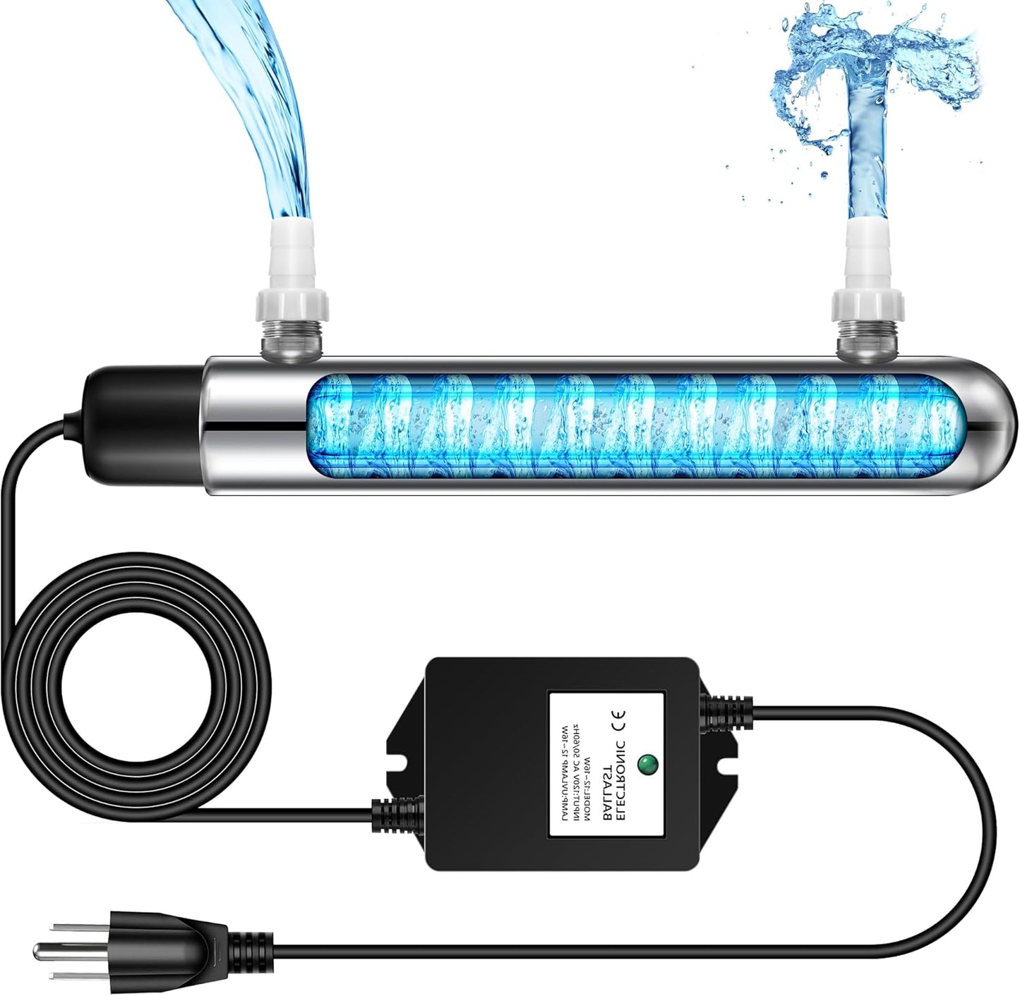 Qualirey 12W UV Lights for Ponds Aquarium Control Cold Plunge UV Light, Stainless Steel UV Filter Aquarium, Aquarium Clarifier Easy to Installation for Aquarium Indoor Outdoor Removal Algae Plant