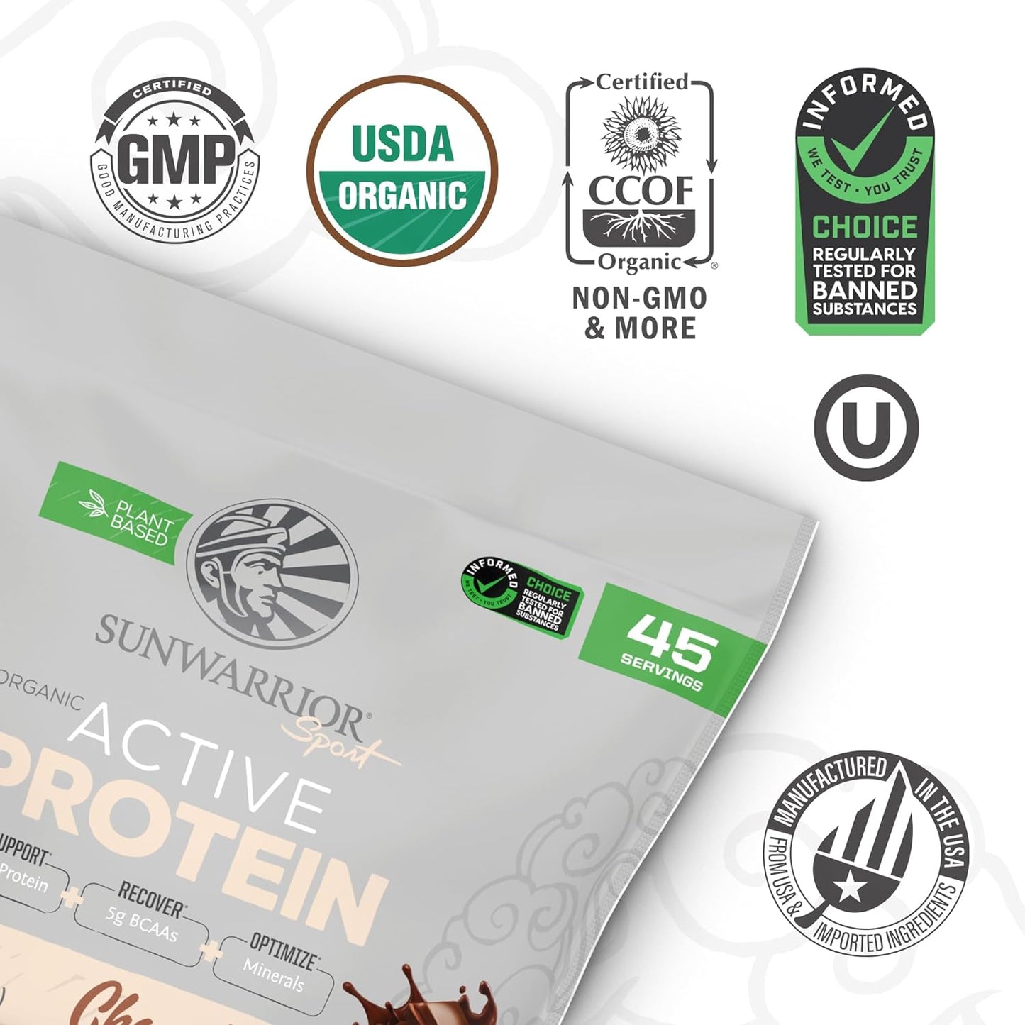 Sunwarrior Organic Plant Based Protein Powder | Vegan Organic Protein Powder with BCAA Amino Acids Plus Recovery Minerals & Botanicals | Non-GMO Soy Dairy & Gluten Free (Chocolate, 45 Servings)