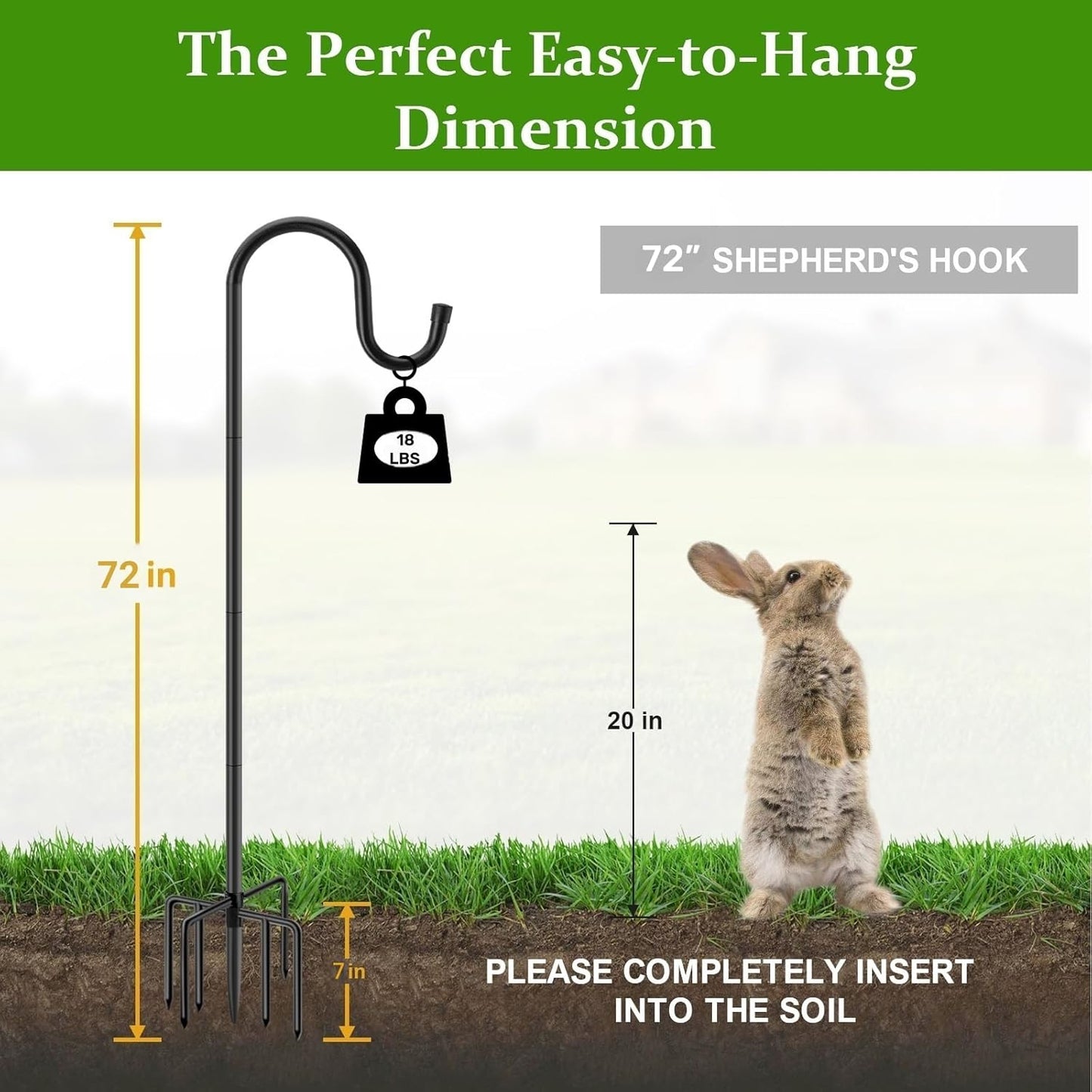 Shepherds Hooks for Outdoor with 7 Base Prongs, 72 Inches Heavy Duty Garden Bird Feeder Pole for Hanging Lantern, Plant Baskets, Solar Light Lanterns, Outdoor Plant Hanger Hook,1 Pack