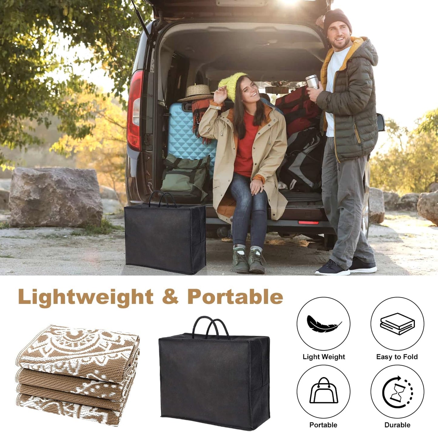 Yamaziot Waterproof Outdoor Rug 8x10 ft, Reversible Plastic Straw Rug for Patio Clearance, Camping, RV Mat, Large Outside Rug Carpet for Porch, Deck, Backyard, Balcony, Picnic (Brown)