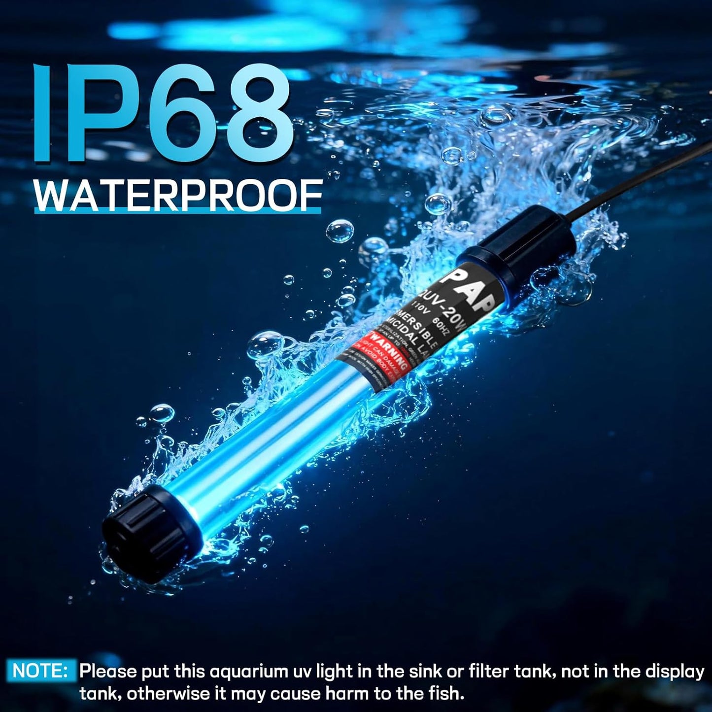 20W Pond UV Light for 100-1000 Gallon, Aquarium UV Water Clarifier for Koi Pond, Spas and Fish Tanks, Swimming Pools