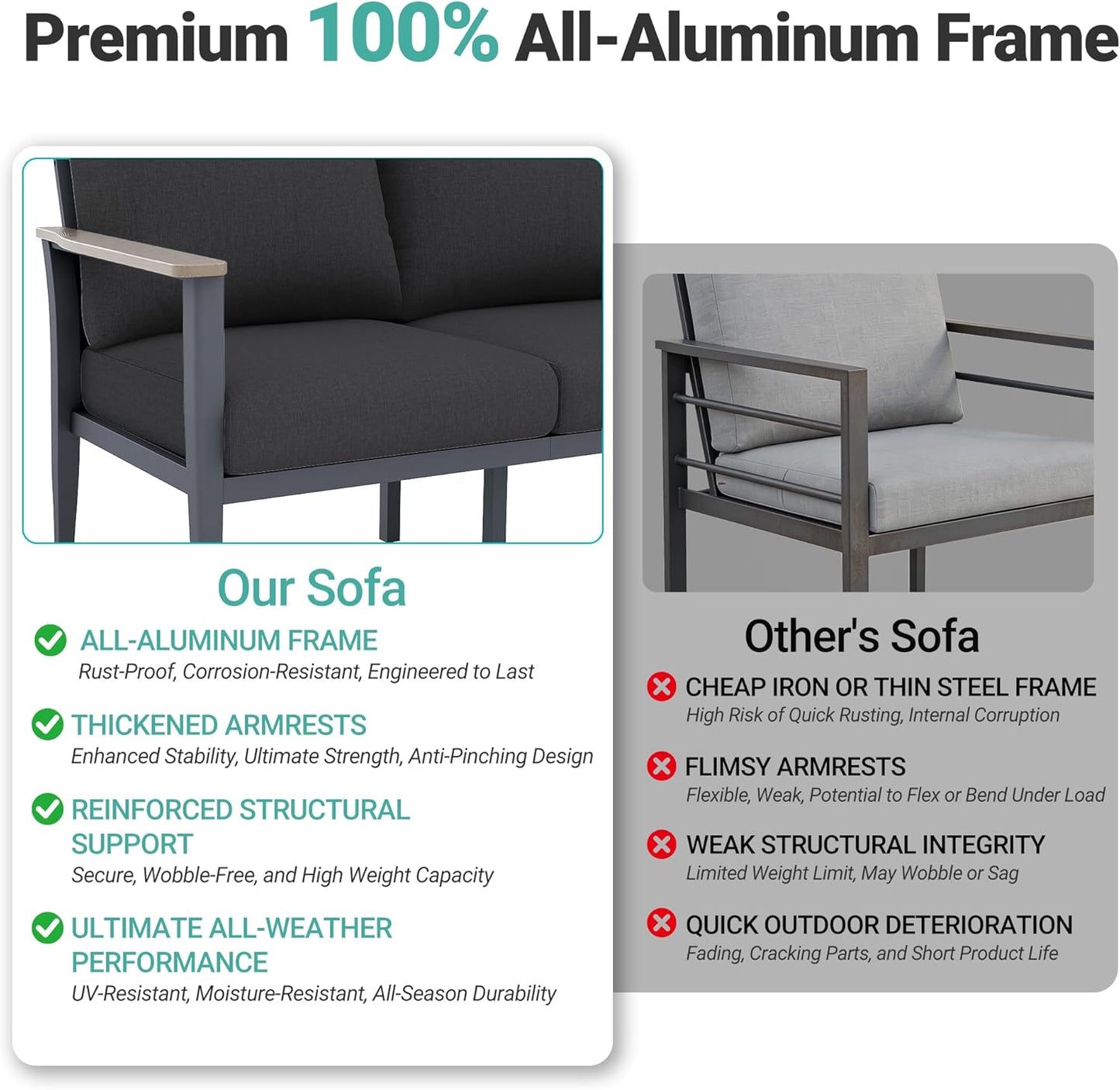 Aluminum Outdoor Patio Furniture Set with Swivel Rocking Chairs 7-Seat, Patio Sectional Sofa Patio Conversation Set with 55,000 BTU Fire Pit Table & High Backrest, Dark Grey