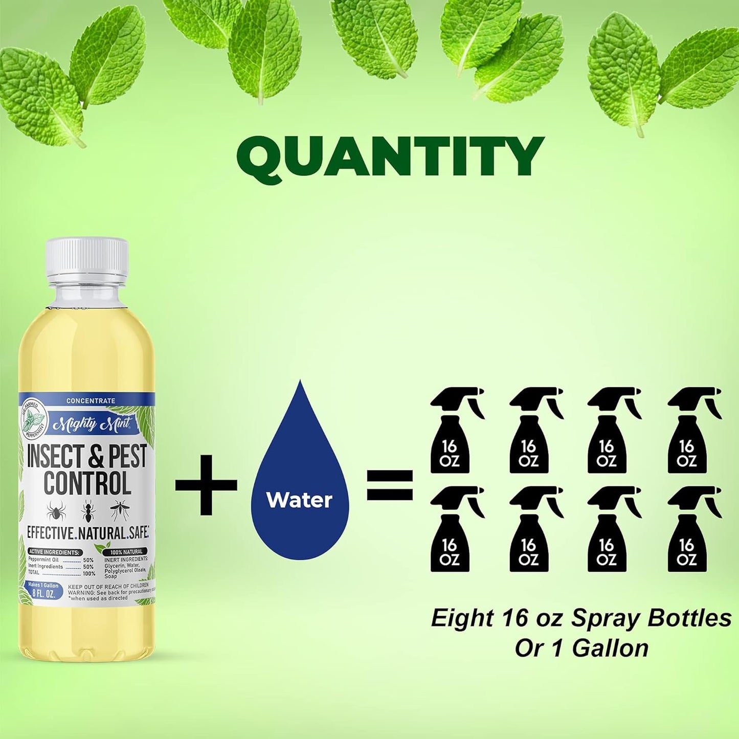 Mighty Mint Peppermint Oil Insect Repellent Concentrate– Natural Indoor & Outdoor Bug Control for Spiders, Ants, Roaches, and More – Plant-Based, Extra-Strong Formula - 8 oz