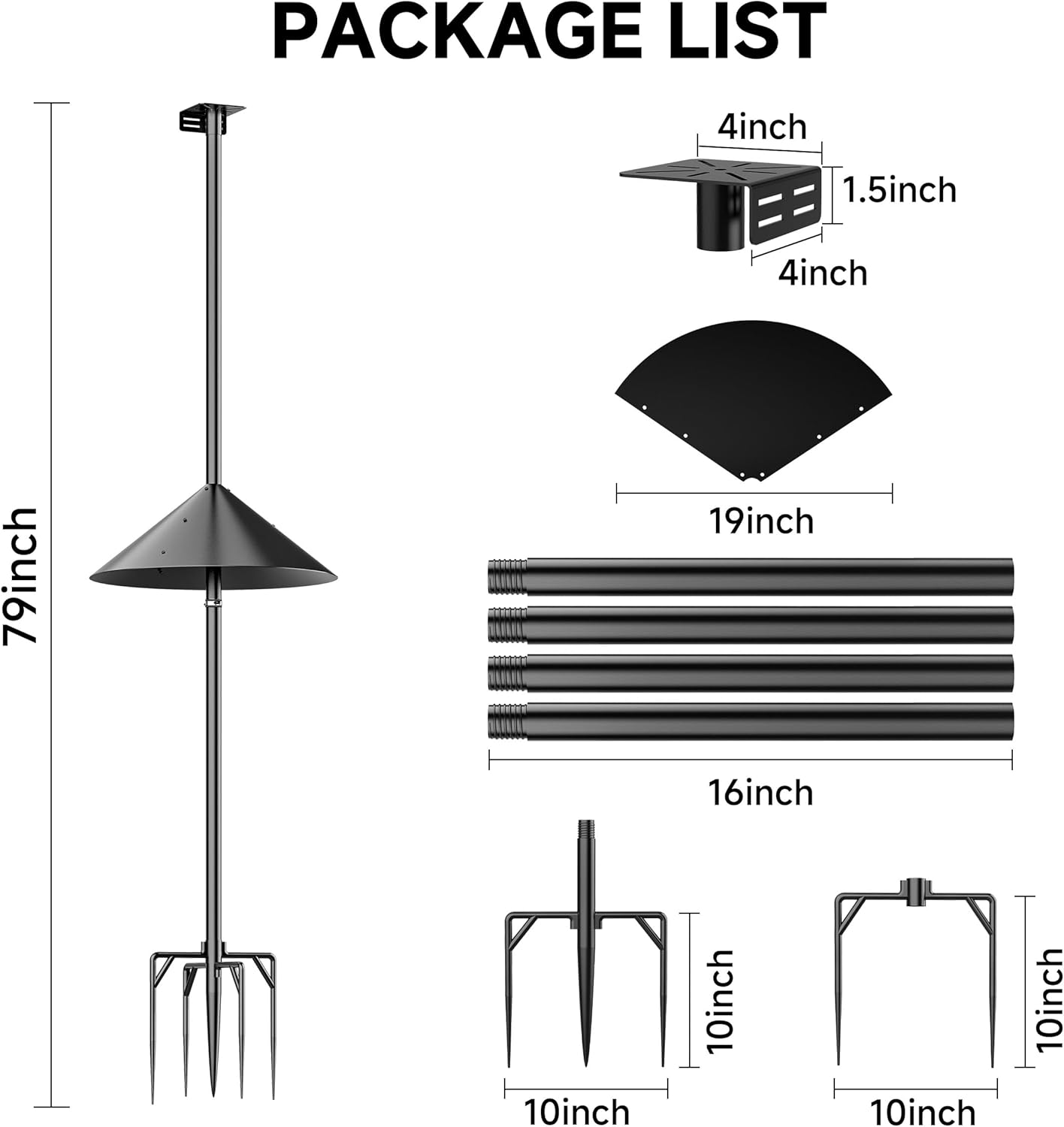 79" Smart Bird Feeder Pole Stand with 19" Proof Squirrel Baffle - Dia 1 Inch Bird House Pole for Camera Birdfeeder, Feeding Station for Outdoors Heavy Duty, Compatible Post Mount
