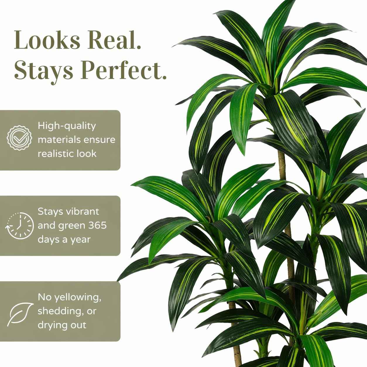 5FT Artificial Dracaena Plant Indoor – Tall Artificial Indoor Tree in Pot, Realistic Fake Plant Indoor for Living Room, Office, Home Decor, Faux Floor Plant, 5 ft Artificial Plants Indoor