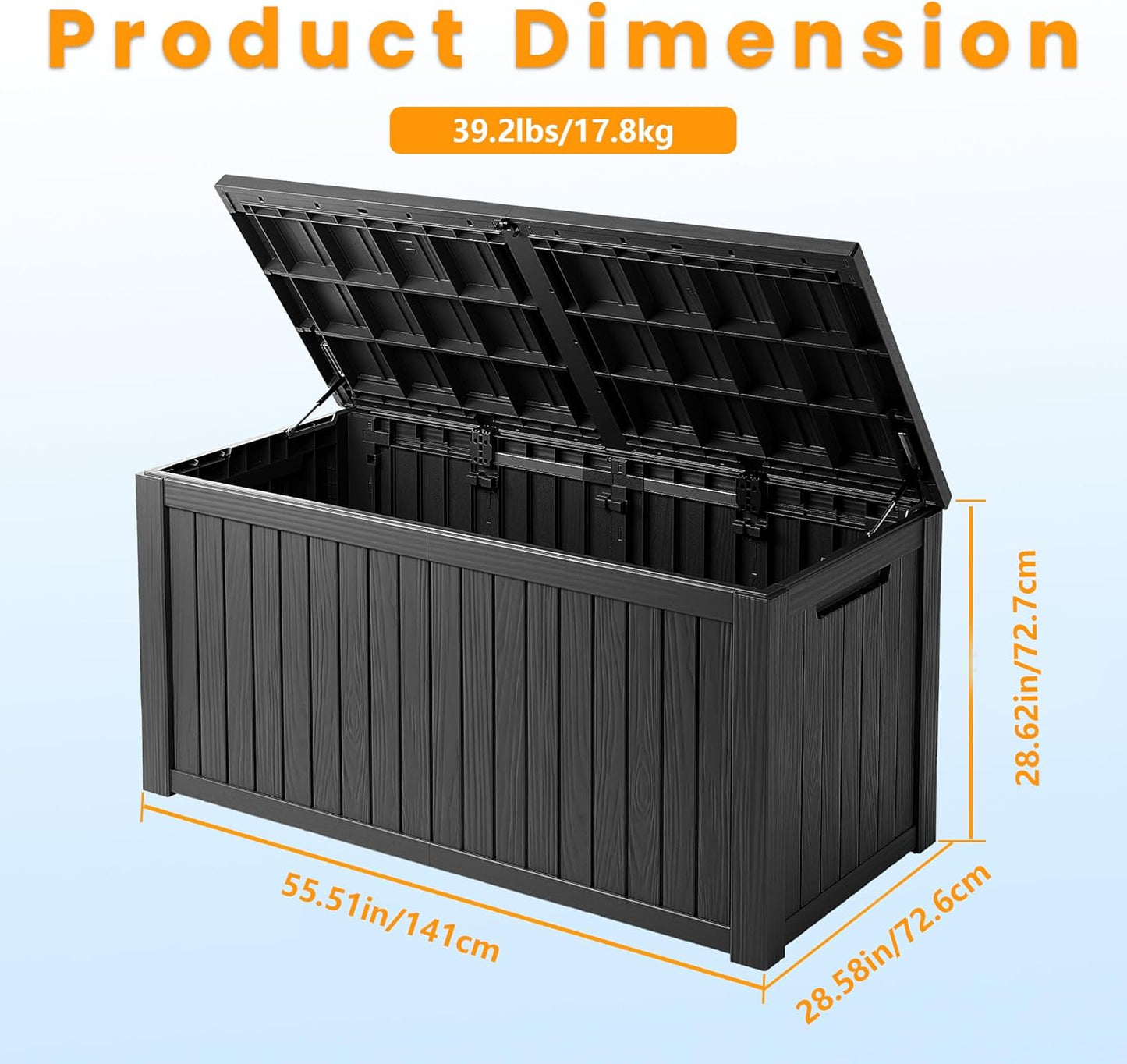 200 Gallon Waterproof Large Resin Deck Box Indoor/Outdoor Lockable Storage Container and Seating for Garden, Pool, and Patio (200 Gallon, Black)