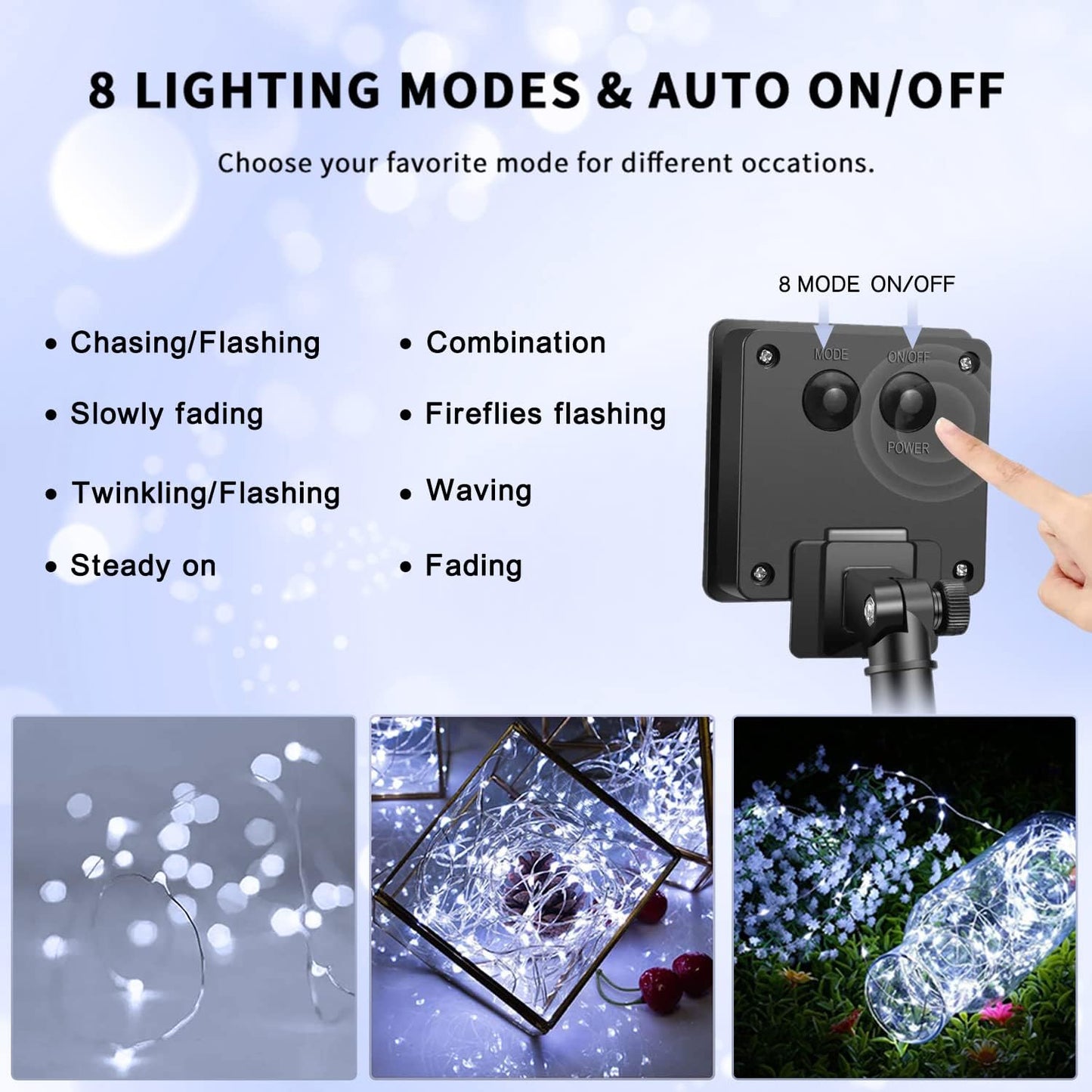 JMEXSUSS 4 Pack 100 LED Solar String Lights for Outside, 33ft White Solar Fairy Lights Outdoor Waterproof, 8 Modes Solar Christmas Lights for Garden Yard Tree Wedding Decorations