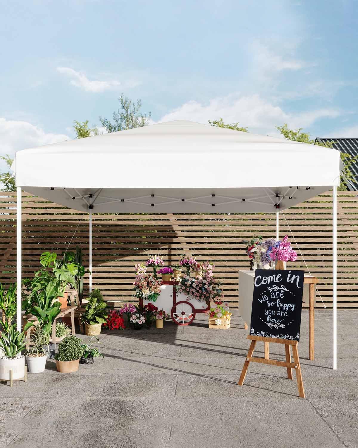 10x10 Pop Up Canopy Tent, Easy Up Canopy with 3 Adjustable Height, Outdoor Sun Shade with 4 Sandbags & Carrying Bag for Camping, Parties,Outdoor Events - White