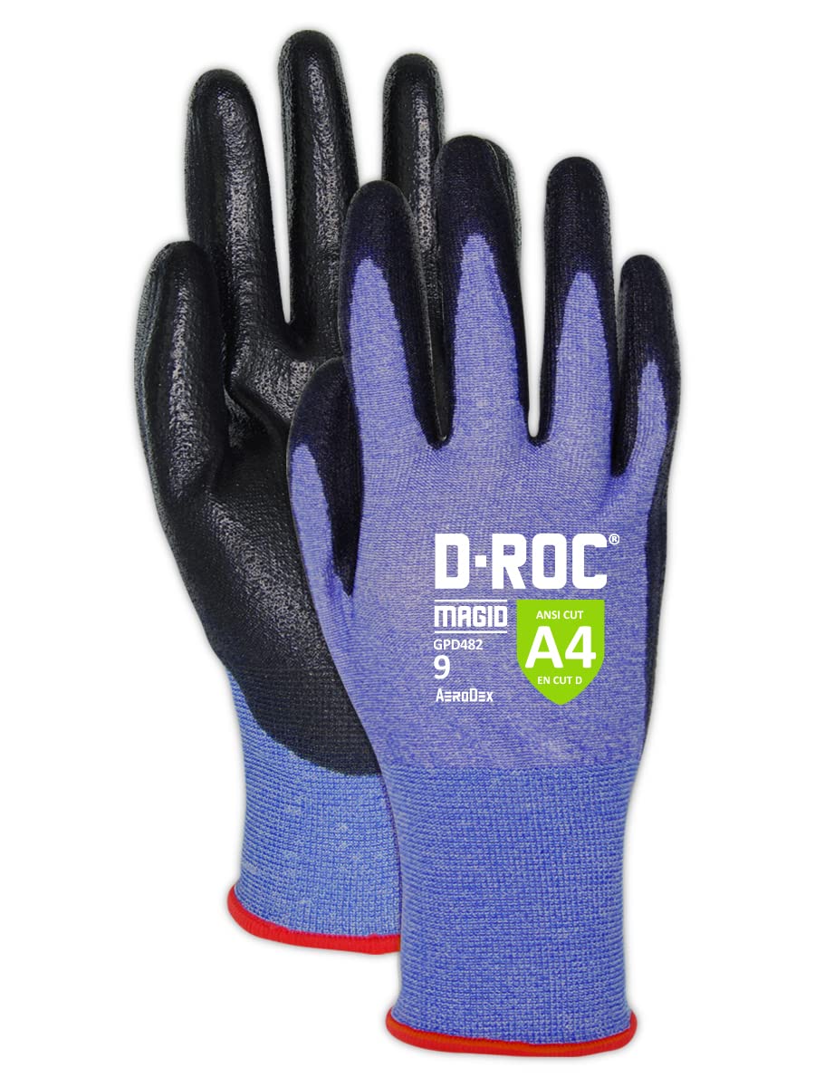 MAGID D-ROC ANSI A4 AeroDex Polyurethane Palm Coated Work Gloves, 1 Pair, Size 6/XS, GPD482