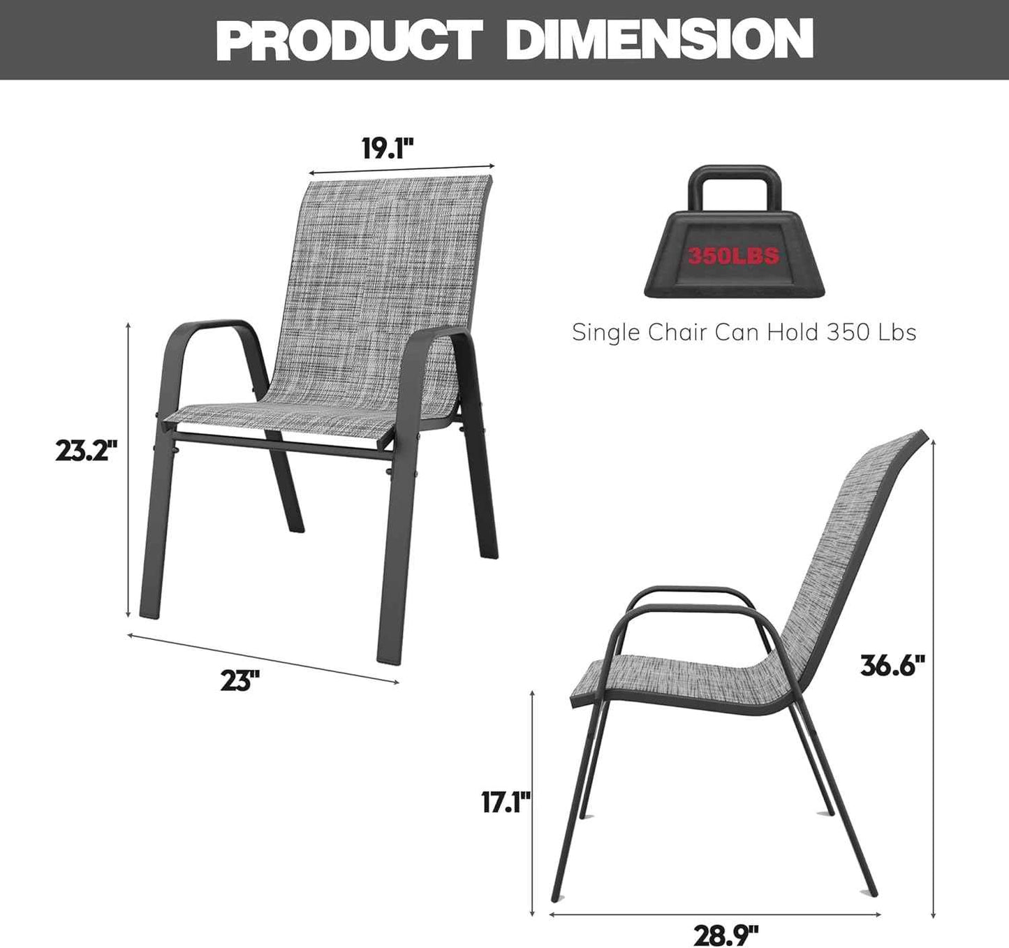 Patio Chairs Set of 6, Stackable Outdoor Dining Chairs for All Weather Textilene Fabric & Metal Frame, Outdoor Chairs Set for Backyard Deck Garden