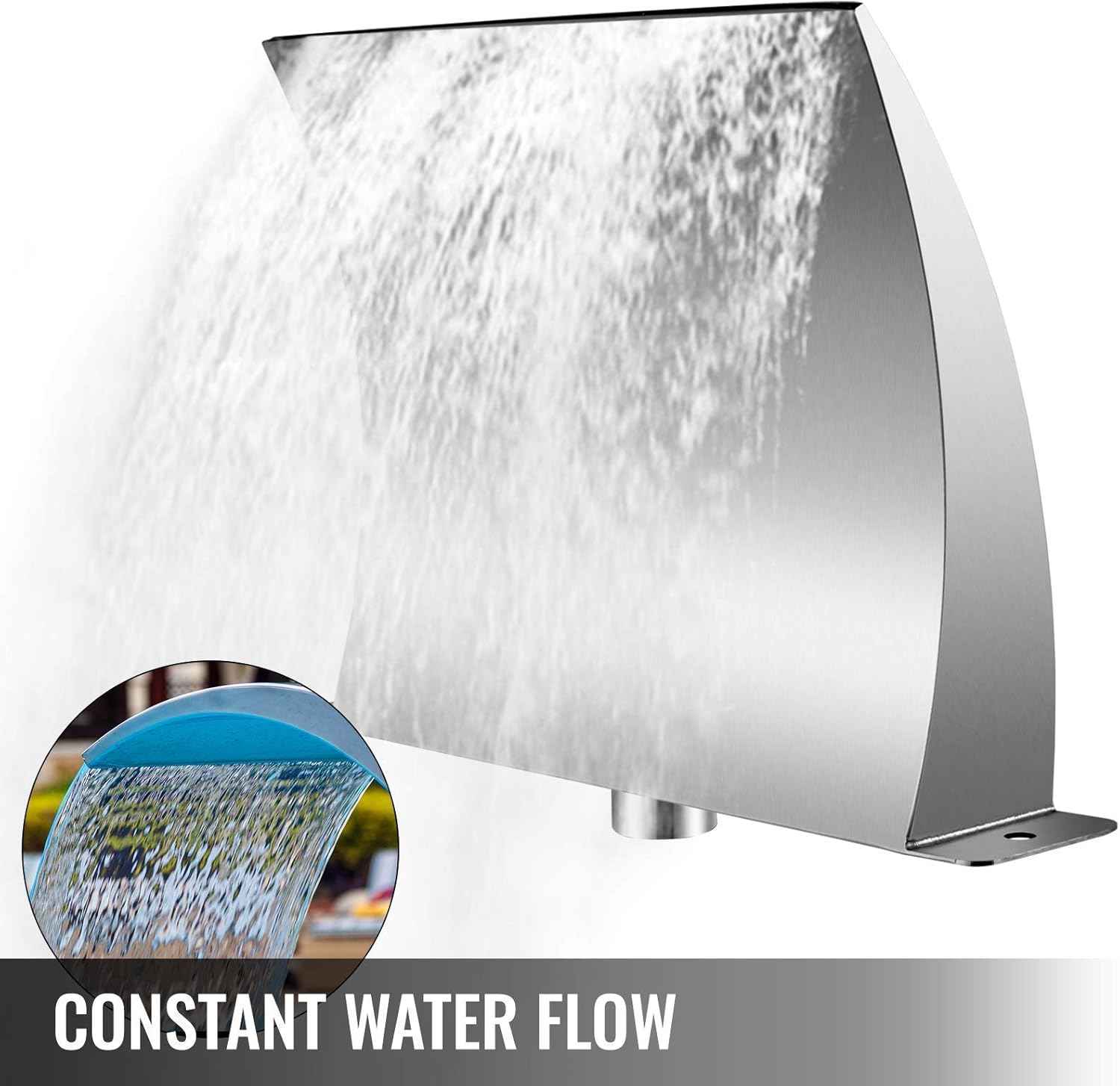 Pool Waterfall Fountain 304 Stainless Steel, Pool Fountains for Inground Pools, Garden Outdoor Waterfalls Sheer Descent