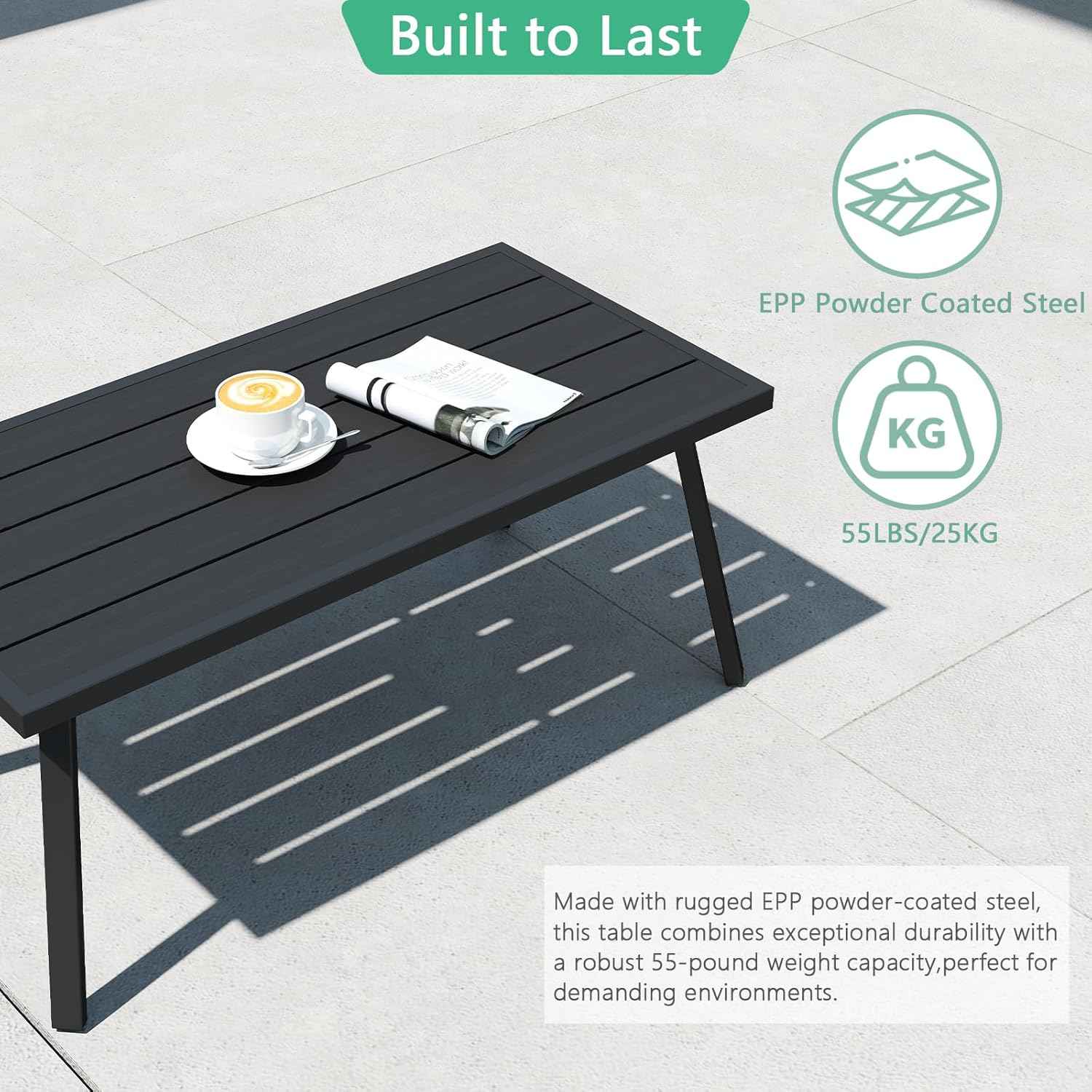 Helios&Hestia Small Rectangle Iron Outdoor Coffee Side End Table for Patio, Deck, Backyard, Garden, Poolside, Black