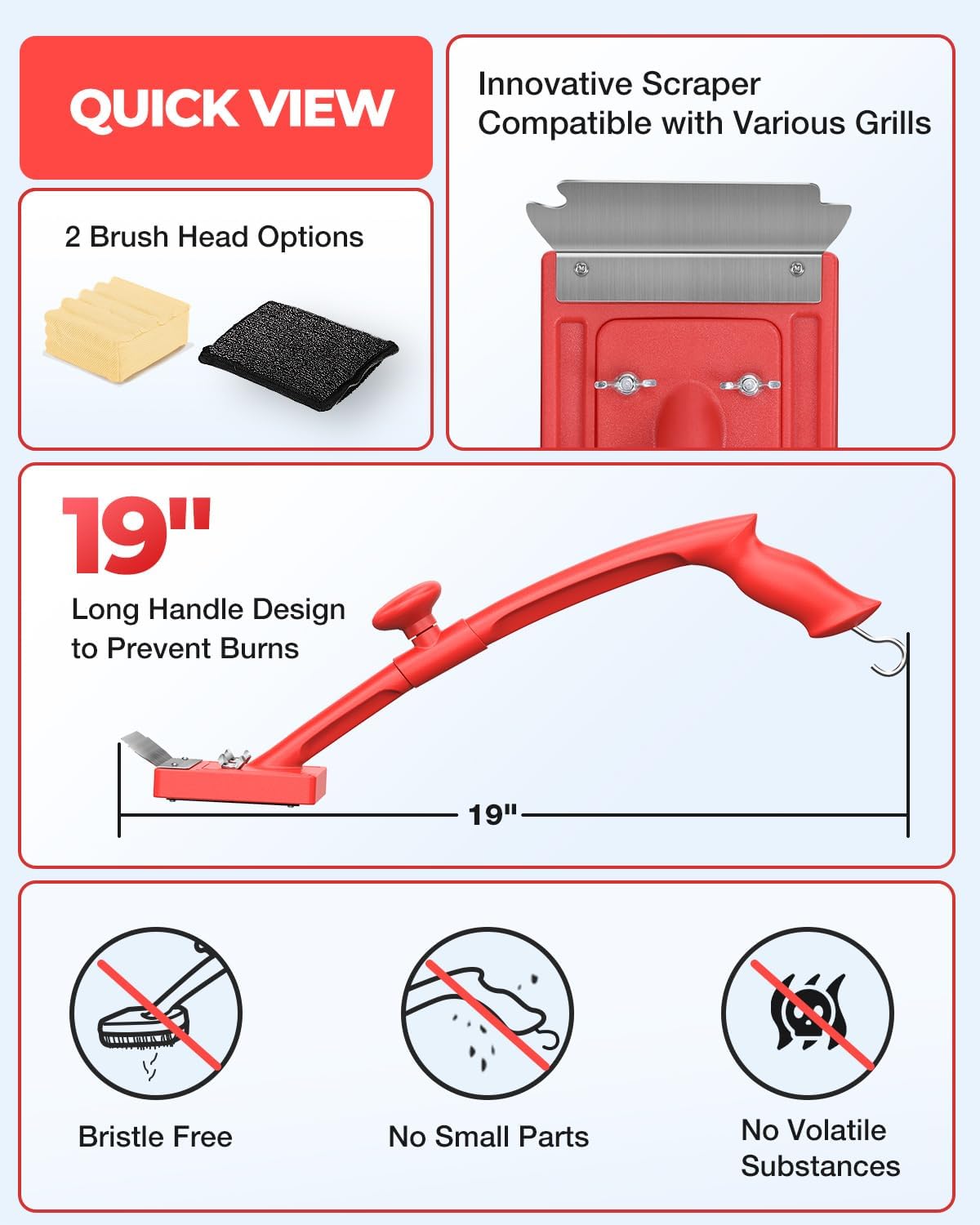 Grill Brush Bristle Free(Fire-Resistant Fabric),Replaceable BBQ Cleaning Head,Safe Replacement Cleaning Pad for Cast Iron or Stainless-Steel Grates (No Handle)