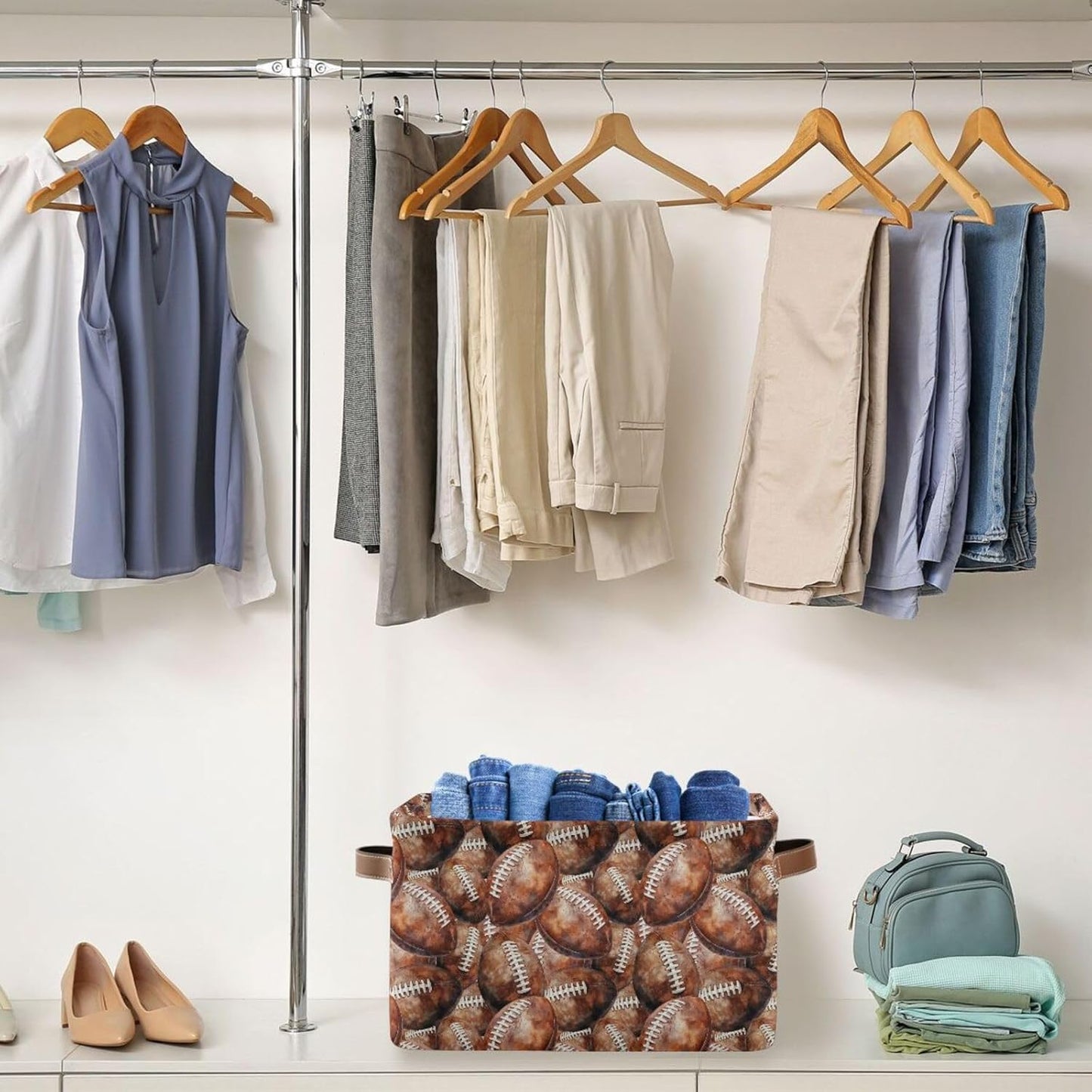 Football Rectangular Storage Basket Organizer Bin Shelf Baskets For Home Office Dorm