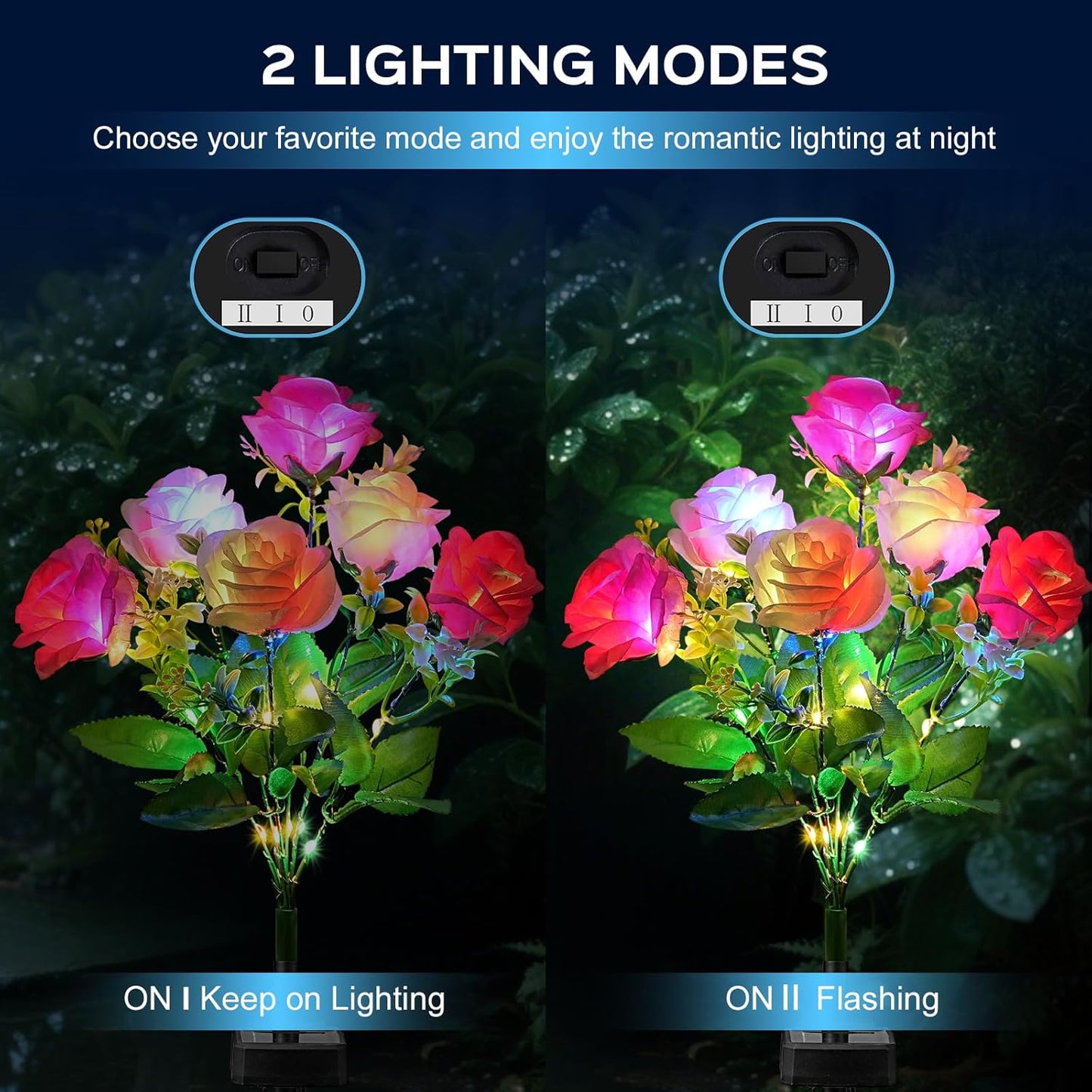 TANSOREN 4 Pack Solar Garden Lights Outdoor, Rose Flowers Colorful LED Waterproof Solar Powered Landscape Lights for Patio, Outside Yard, Pathway Decorative, Décor, Gifts, Two Lighting Modes