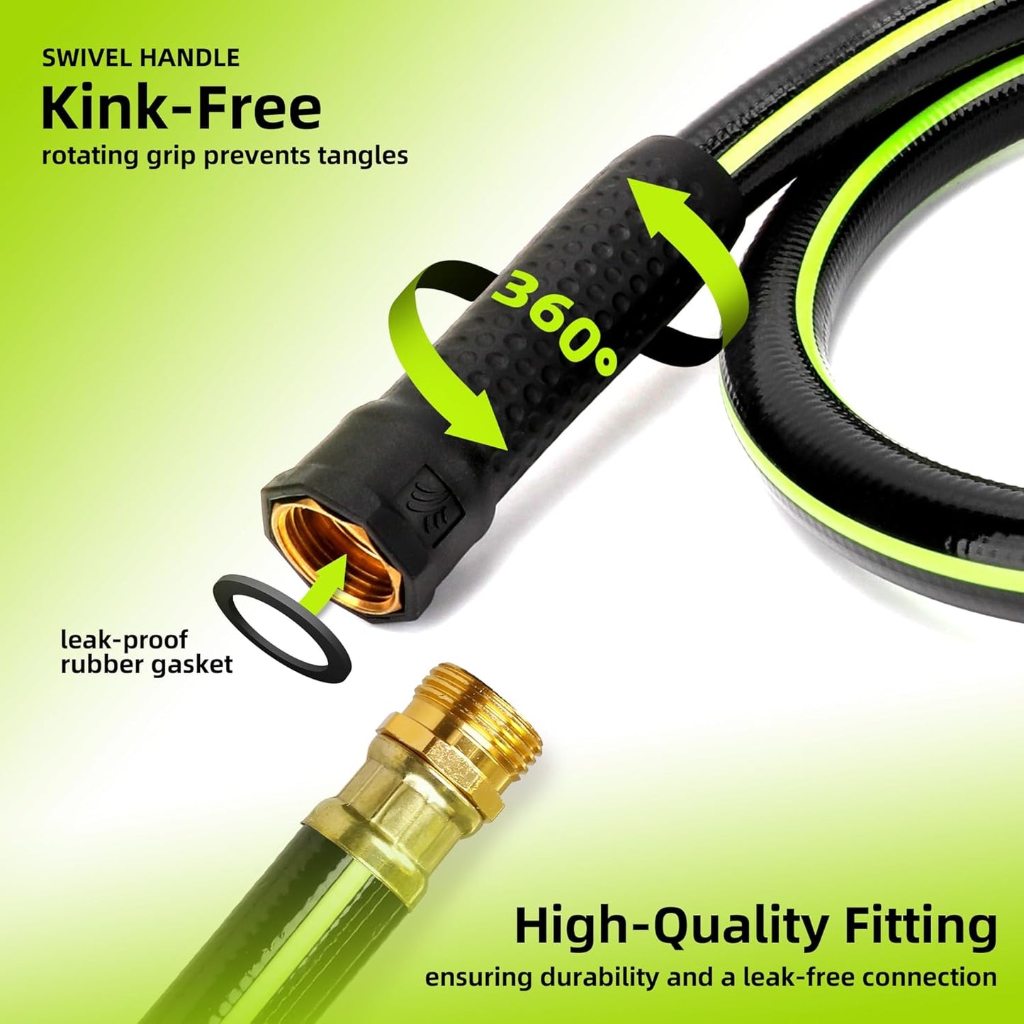 Worth Leader Short Garden Hose 3/4 in. x 2 ft. -No Kink, Flexible, Leakproof, Male to Female Fittings -Heavy Duty Durable PVC Lightweight Water Pipe with Brass Aluminum Ends for Household & Commercial