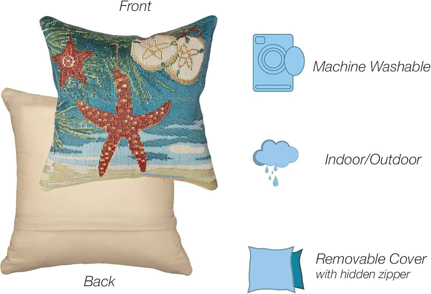 Liora Manne Marina Indoor/Outdoor 18" x 18" Pillow, 18 x 18-Inch, Coastal Ornaments Ocean