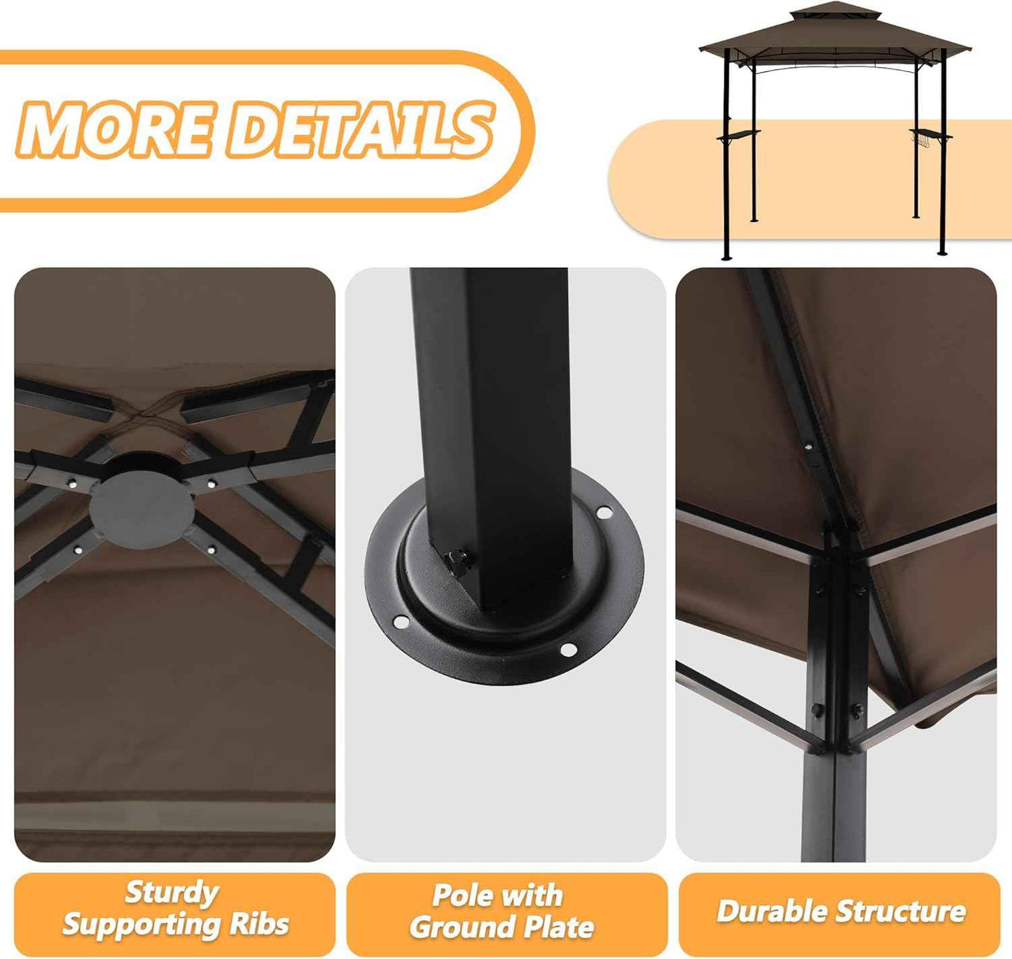 8'x 5' Grill Gazebo Canopy, Outdoor BBQ Gazebo with Led Light, Barbeque Gazebos Shelter for Patio (Brown)