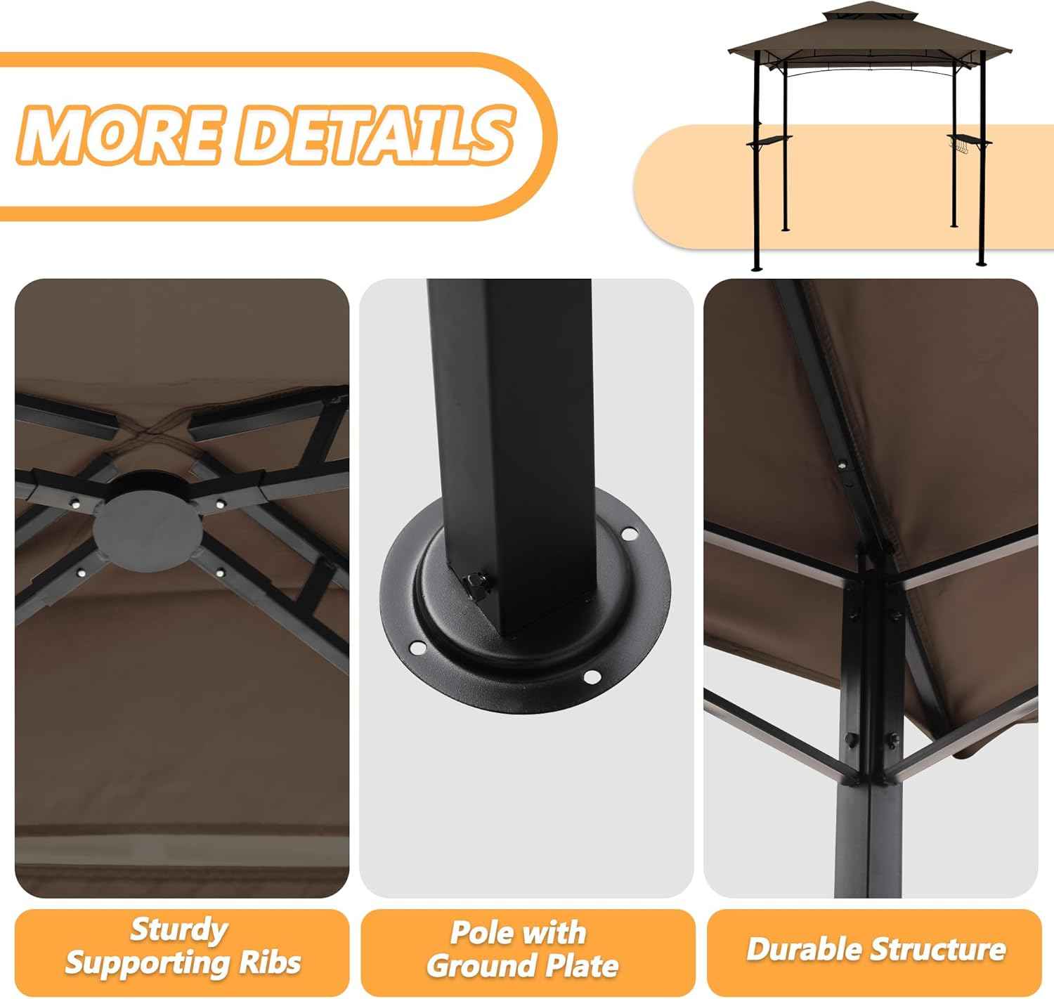 8'x 5' Grill Gazebo Canopy, Outdoor BBQ Gazebo with Led Light, Barbeque Gazebos Shelter for Patio (Brown)
