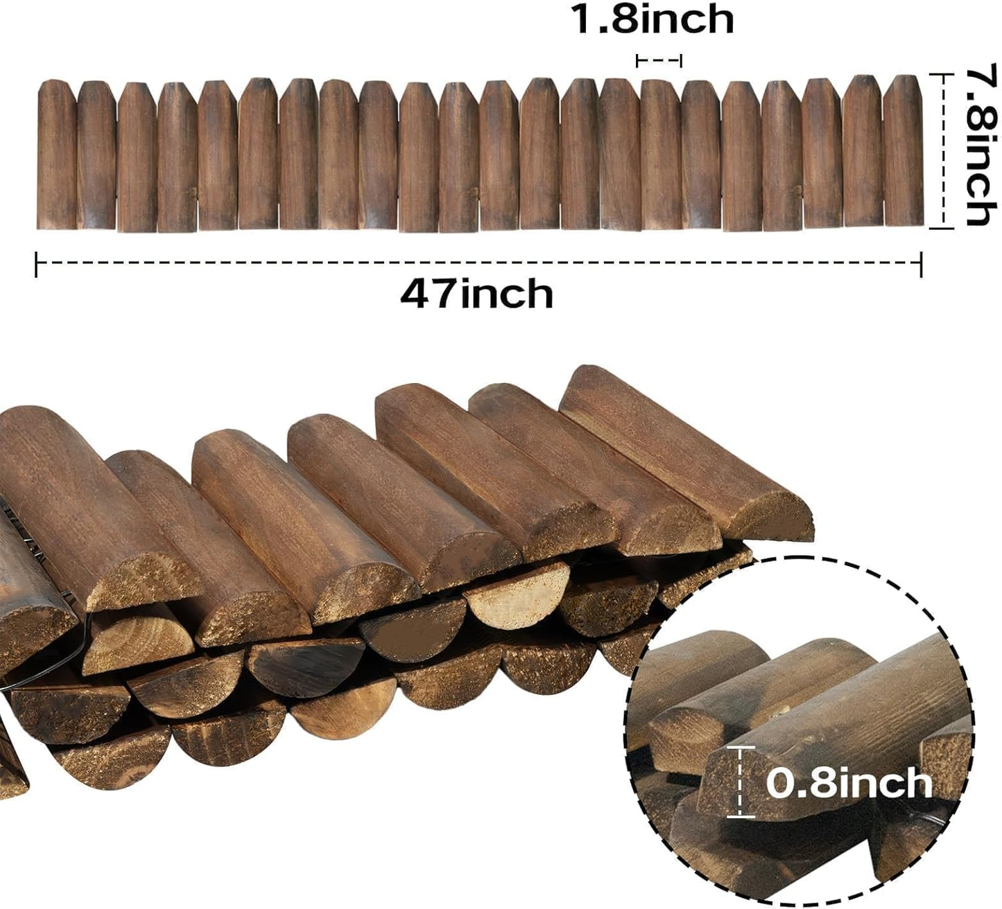Wood Garden Edging, Wooden Fence Border Decorative Small Picket Panels for Flower Bed Barriers and Landscape Fencing (2 Pack)